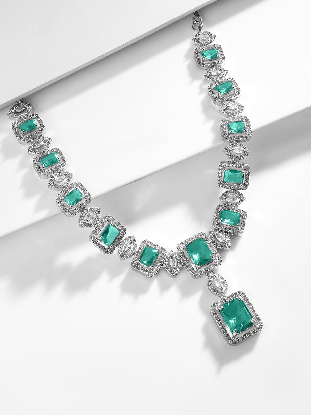 Emerald Cut American Diamond Zirconia Necklace Set
