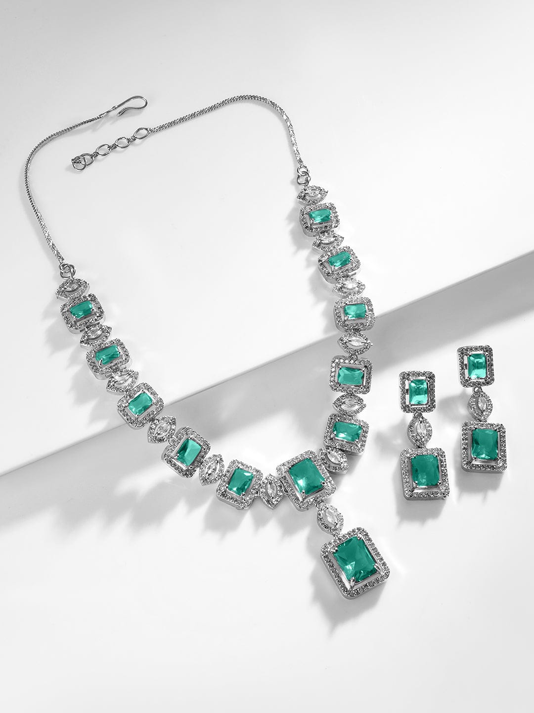 Emerald Cut American Diamond Zirconia Necklace Set