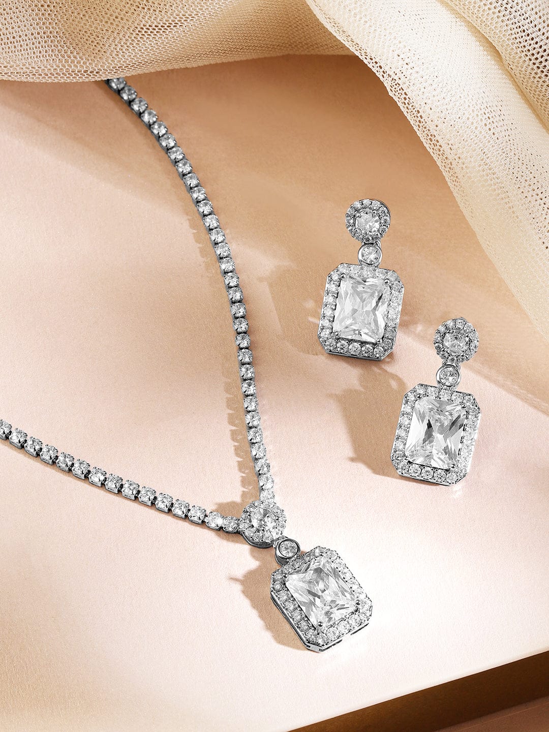 American Diamond Zirconia Cubic Pendant Set