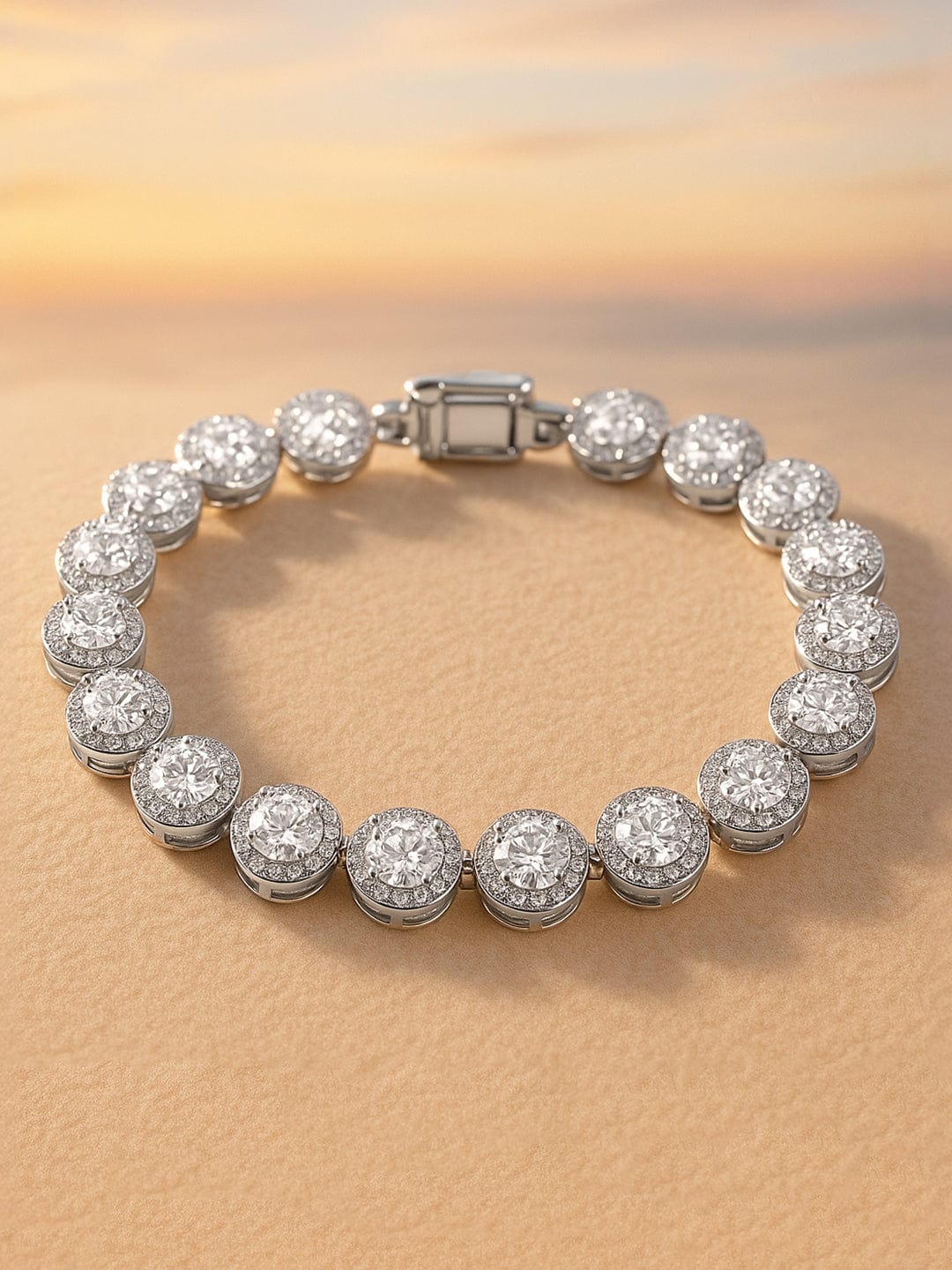 Wentra Rhodium Plated Sparkling Cubic Zirconia Studded Premium Tennis Bracelet