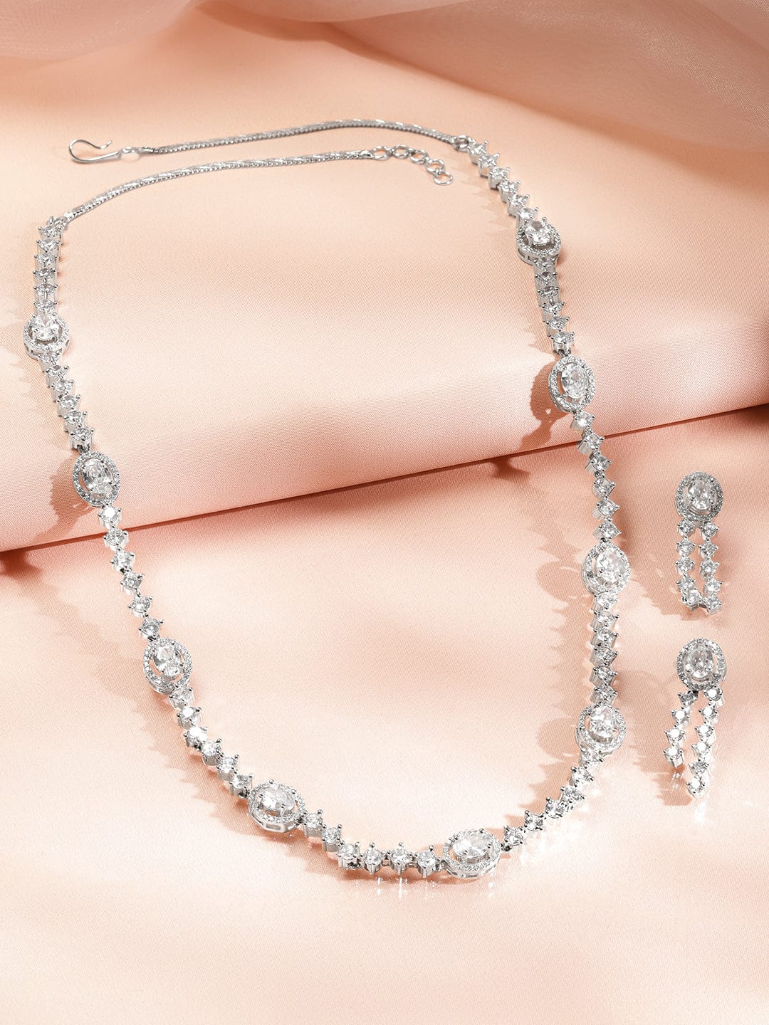 American Diamond Zirconia Sparkling Long Necklace Set