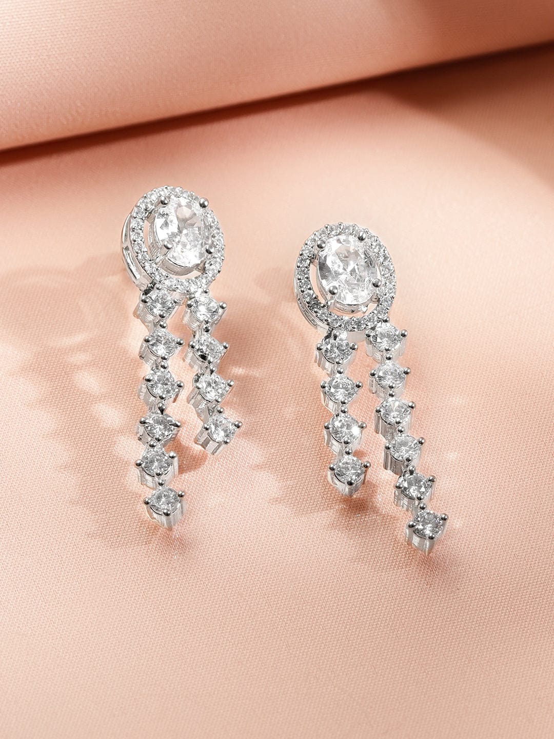 American Diamond Zirconia Sparkling Long Necklace Set