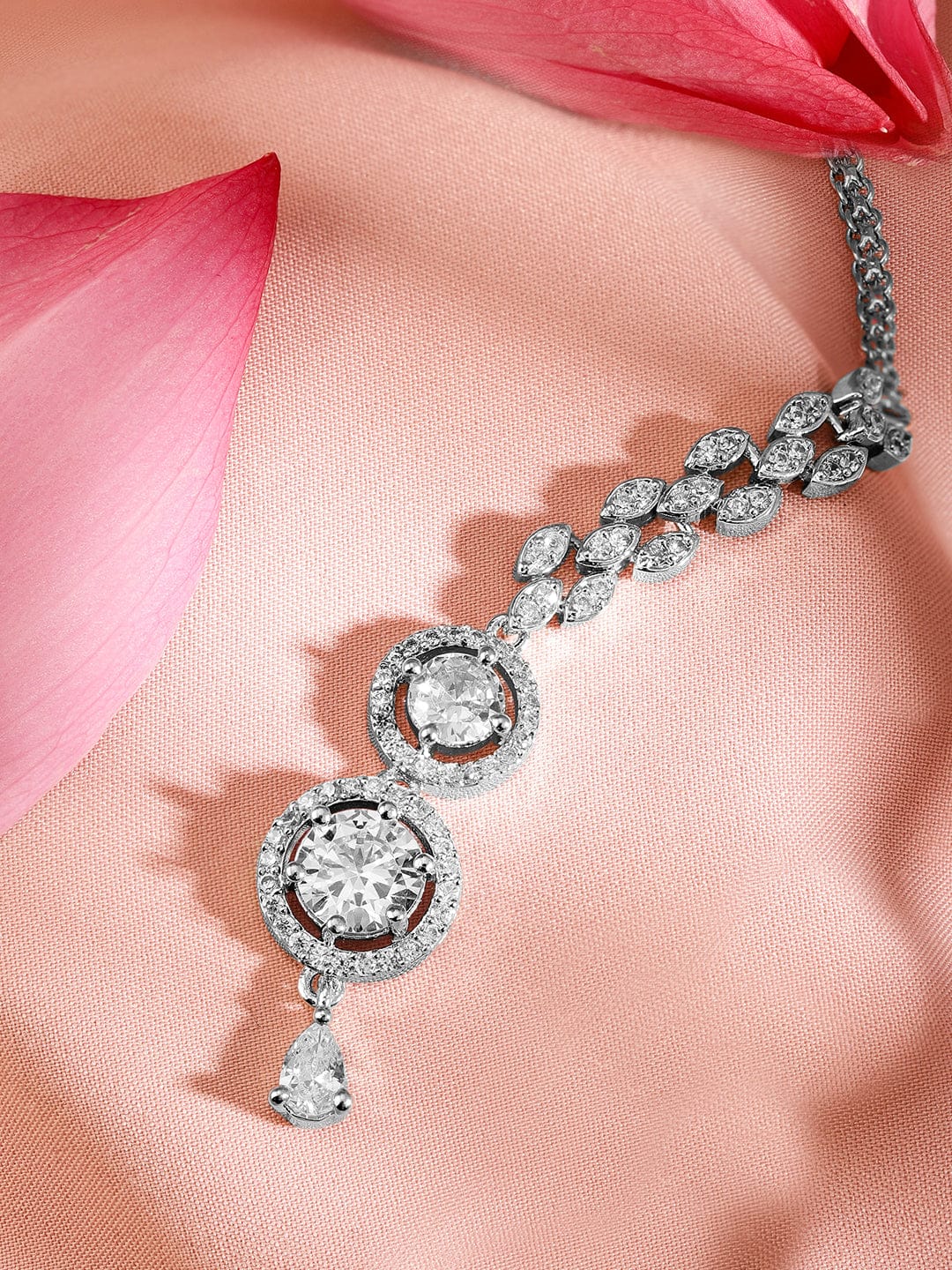 Wentra Rhodium Plated White Cubic Zirconia Maang Tikka