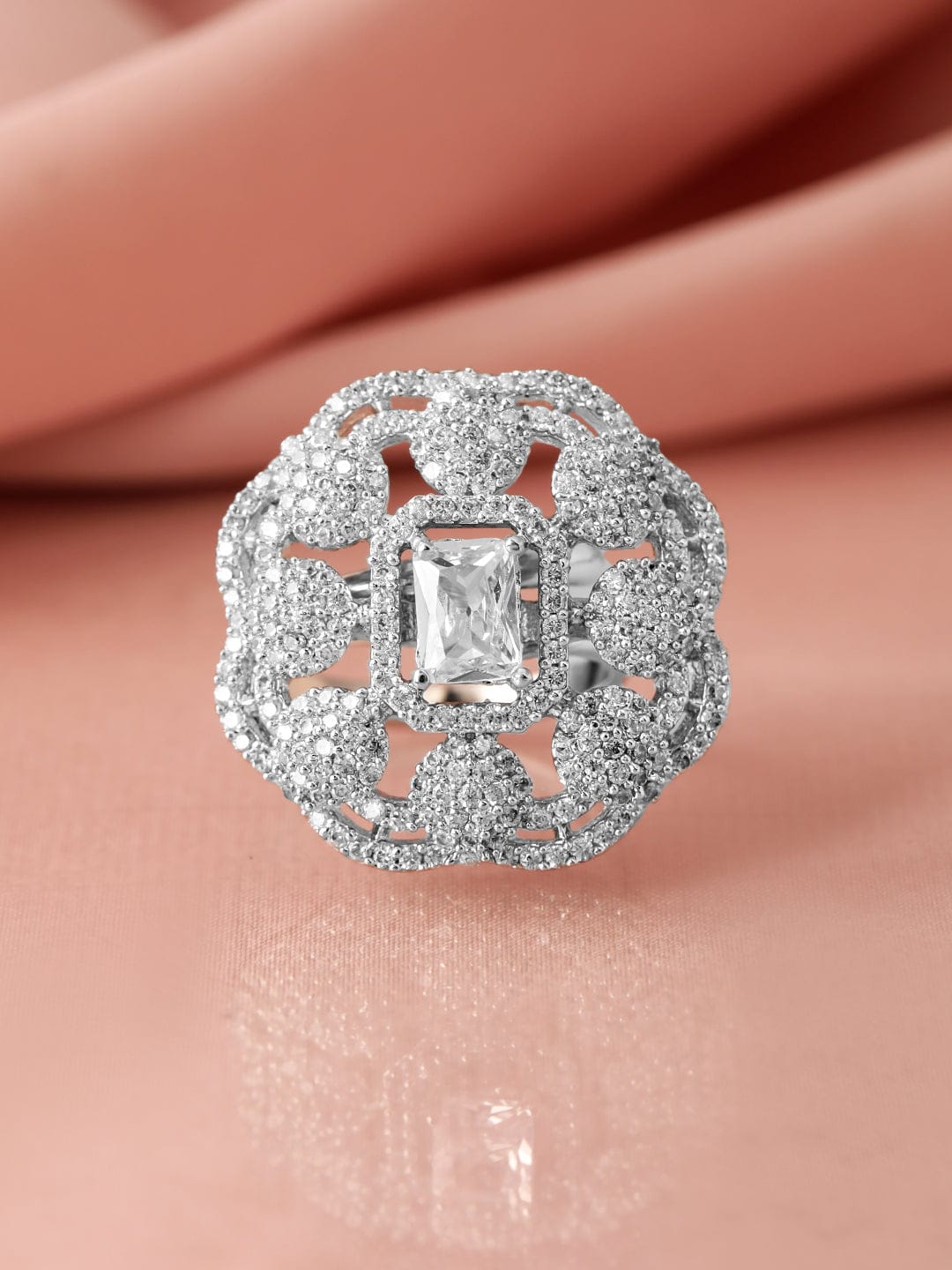 American Diamond Zirconia Studded Statement Ring
