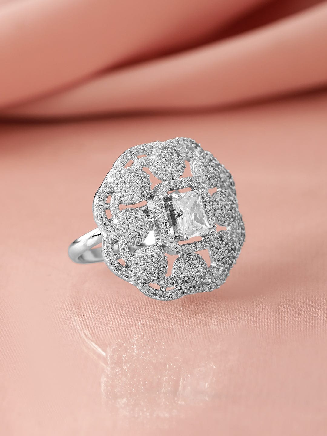 American Diamond Zirconia Studded Statement Ring