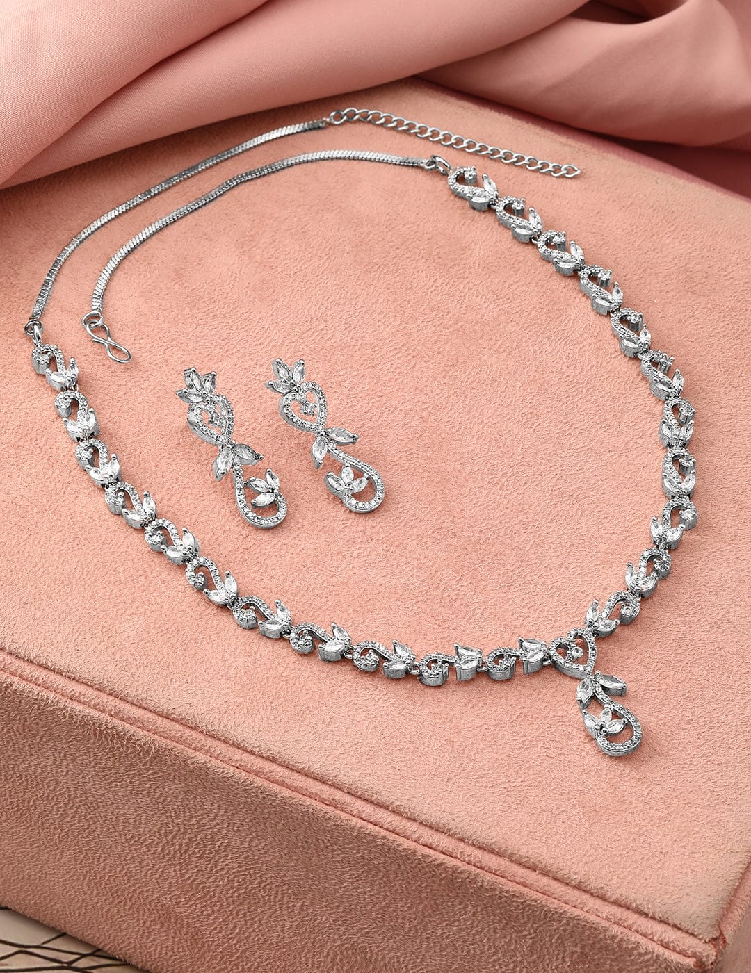 American Diamond Zirconia Floral Heart Necklace Set