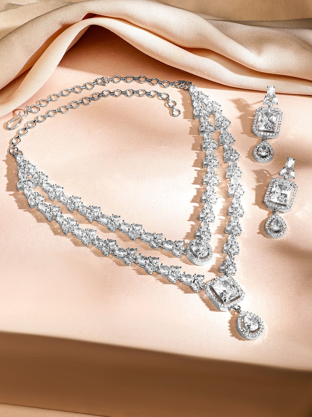 American Diamond Zirconia Layered Necklace Set