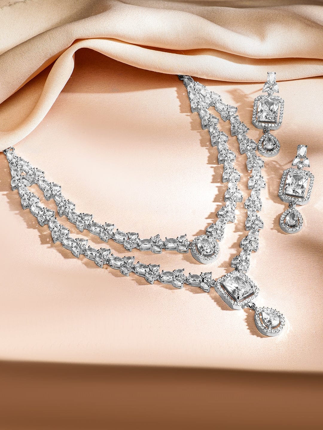 American Diamond Zirconia Layered Necklace Set