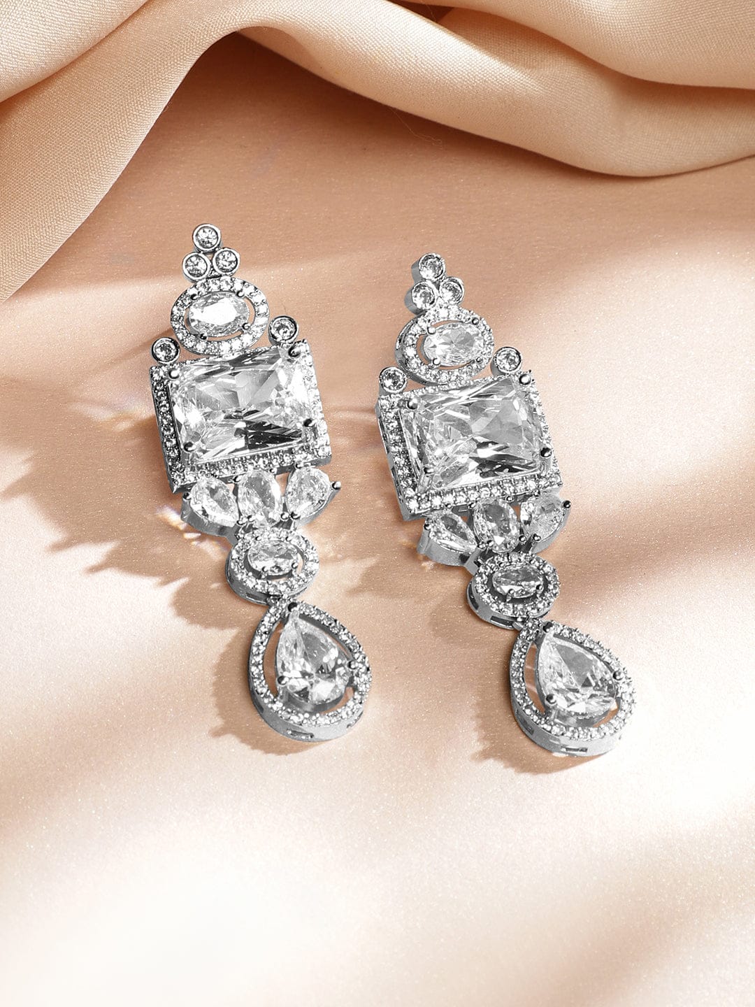 American Diamond Zirconia Geometric Teardrop Necklace Set