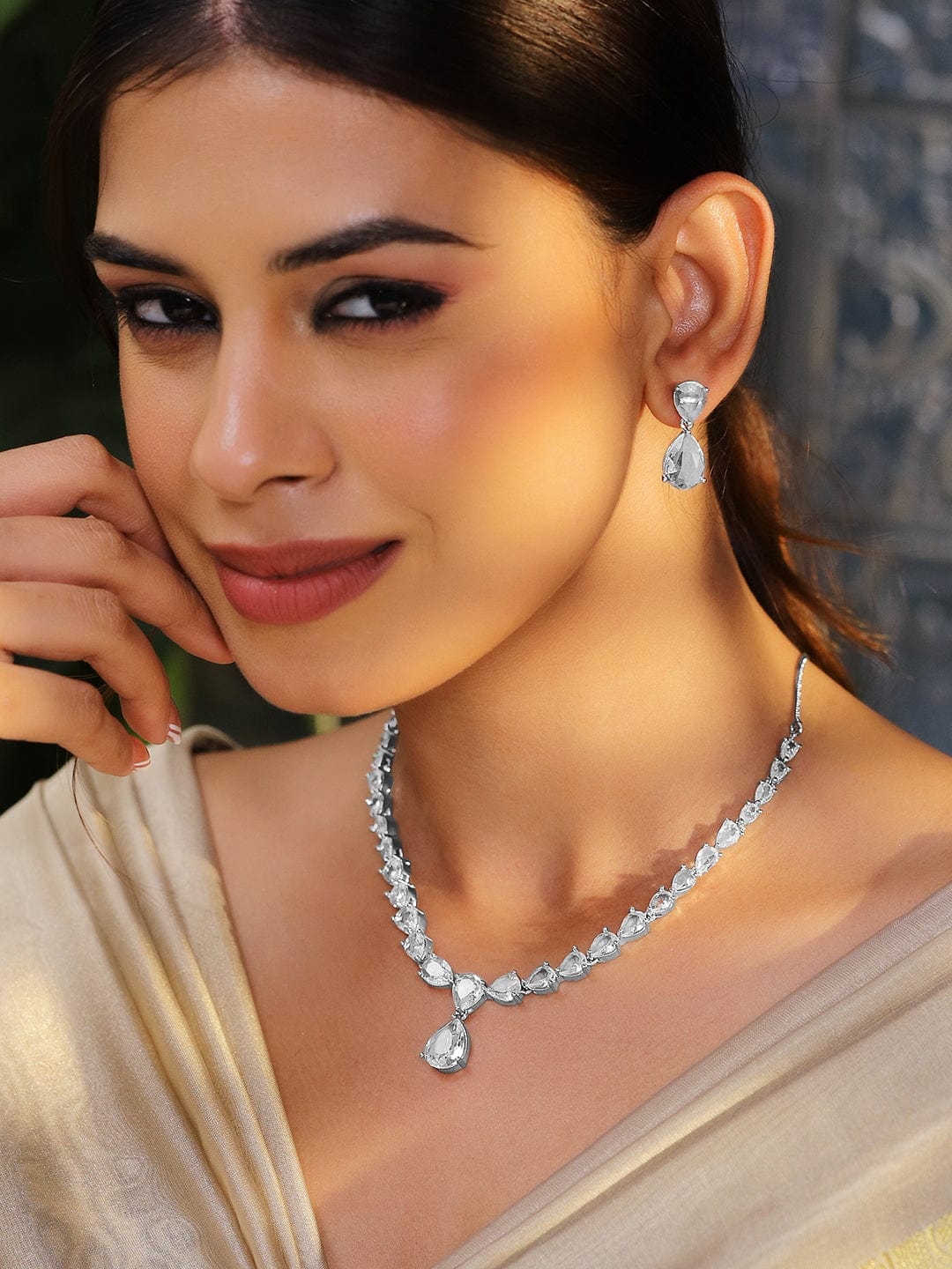 White Studded Necklace Set