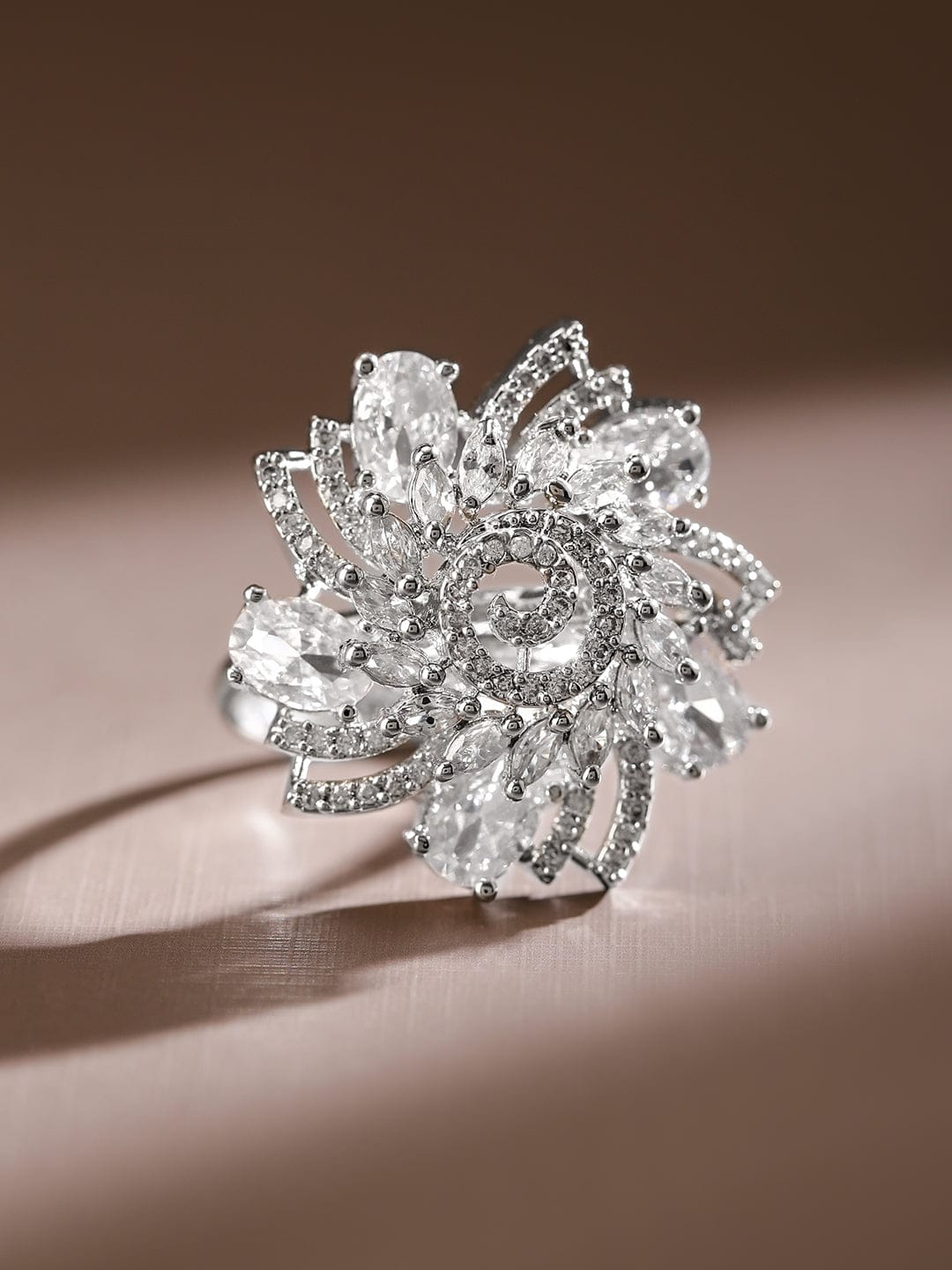 American Diamond Zirconia Floral Ring