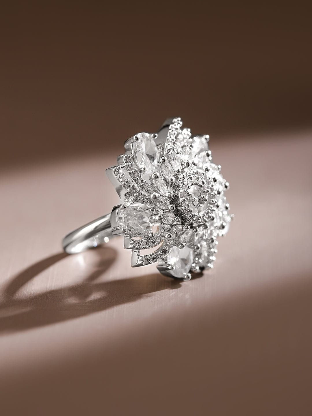 American Diamond Zirconia Floral Ring