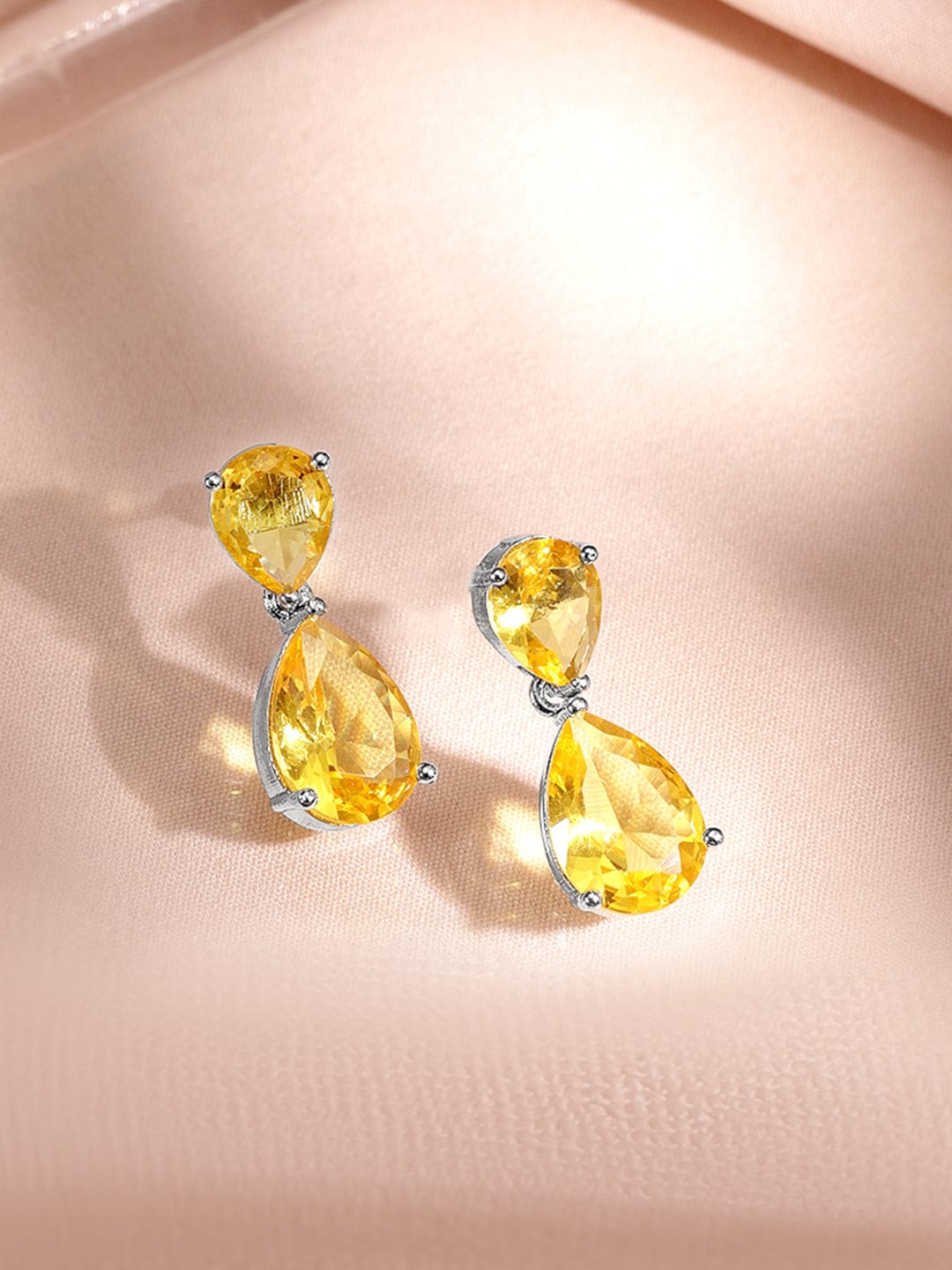 Yellow Studded American Diamond Zirconia Necklace Set
