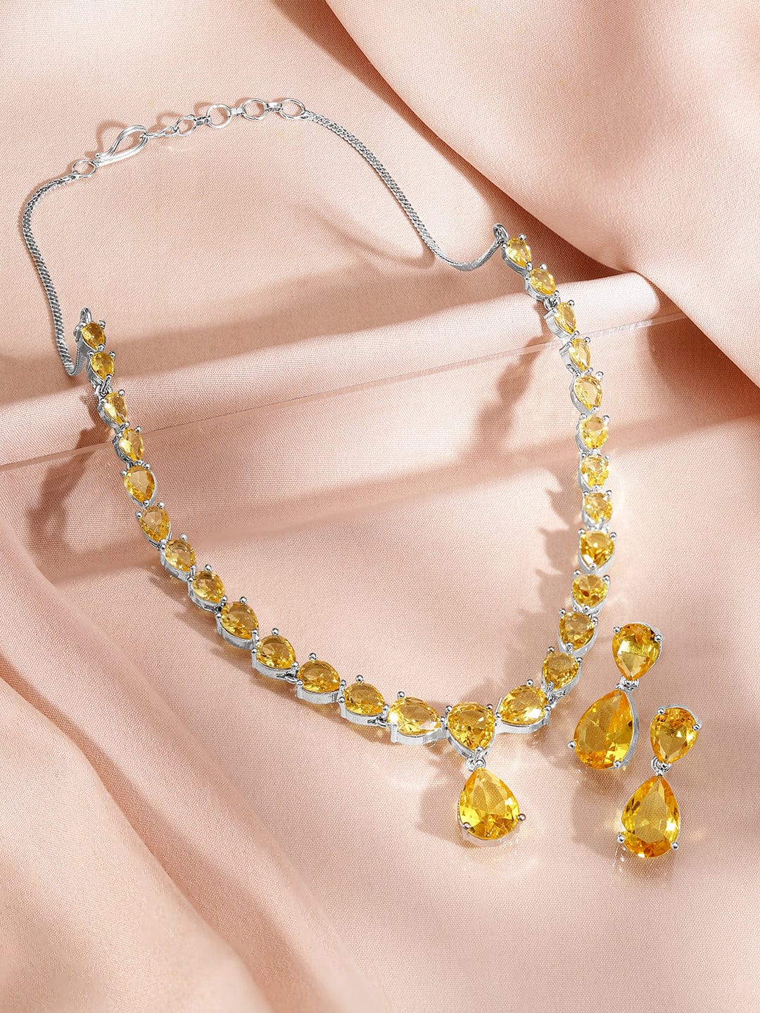 Yellow Studded American Diamond Zirconia Necklace Set