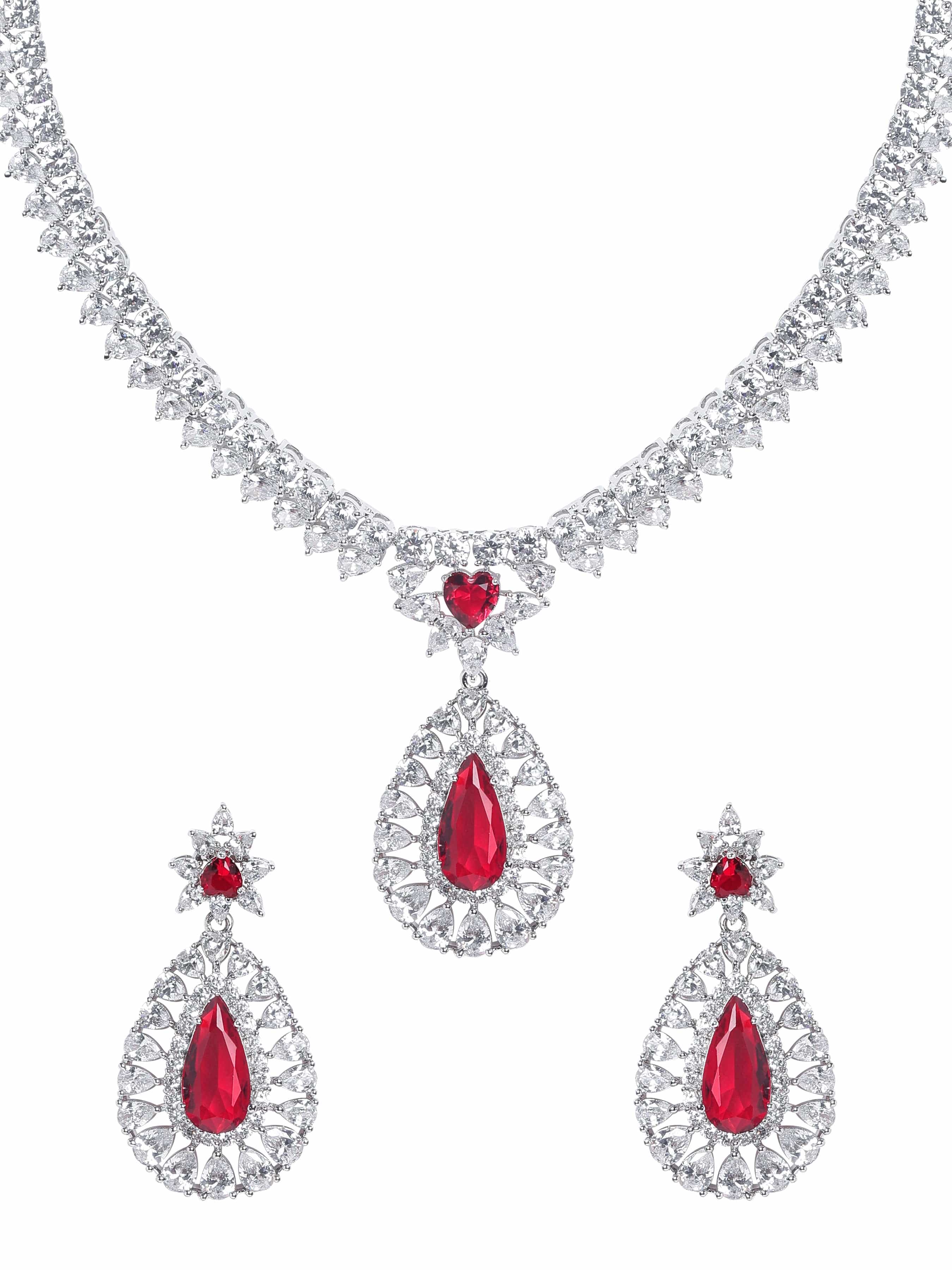 Wentra Rhodium Plated Yellow Sapphire Zirconia Sleek Necklace Set