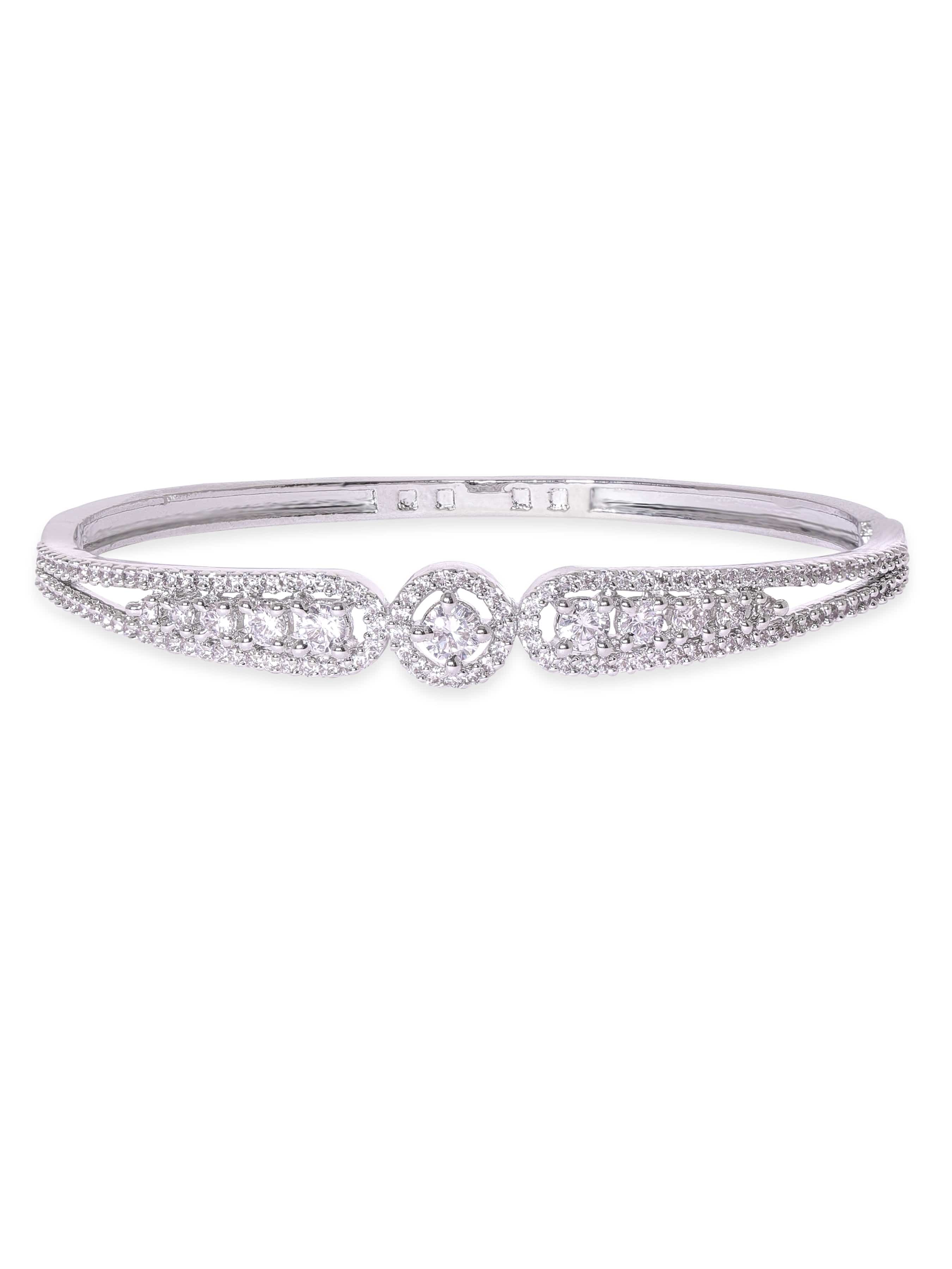 Wentra Rhodium Plated Zirconia Classy Sleek Bracelet