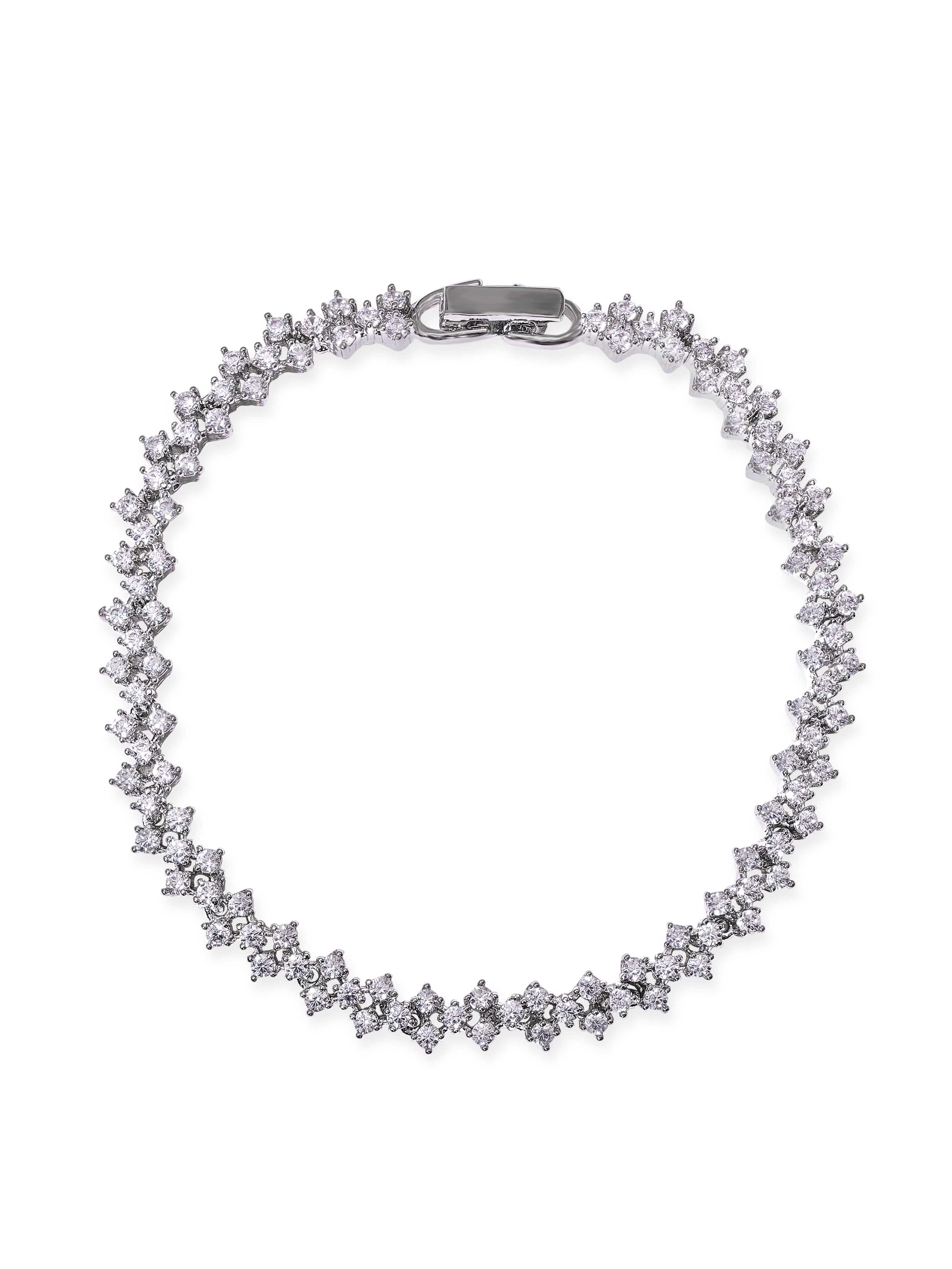 Wentra Rhodium plated Zirconia studded chic Classy Bracelet