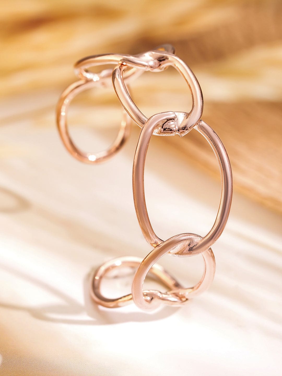 Wentra Rose Gold-Plated Chain Link Open Cuff Bracelet Modern Statement Jewelry