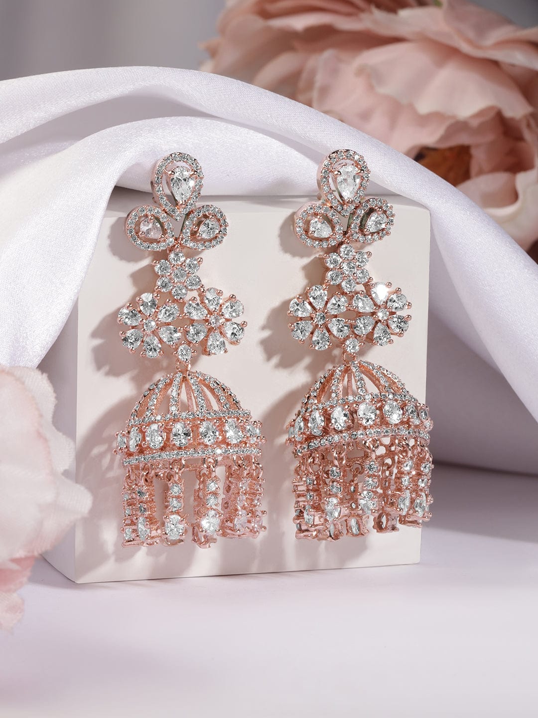 Artistic White American Diamond Zirconia Jhumka