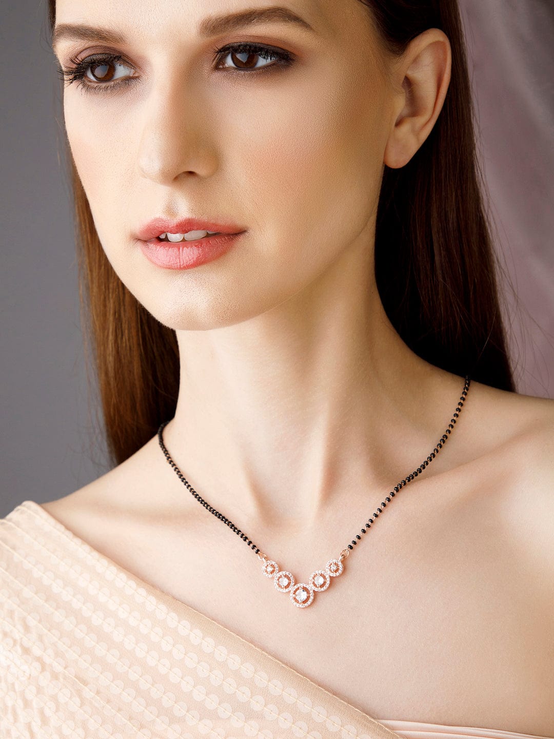 Wentra Rose Gold Plated Mangalsutra With Studded AD's