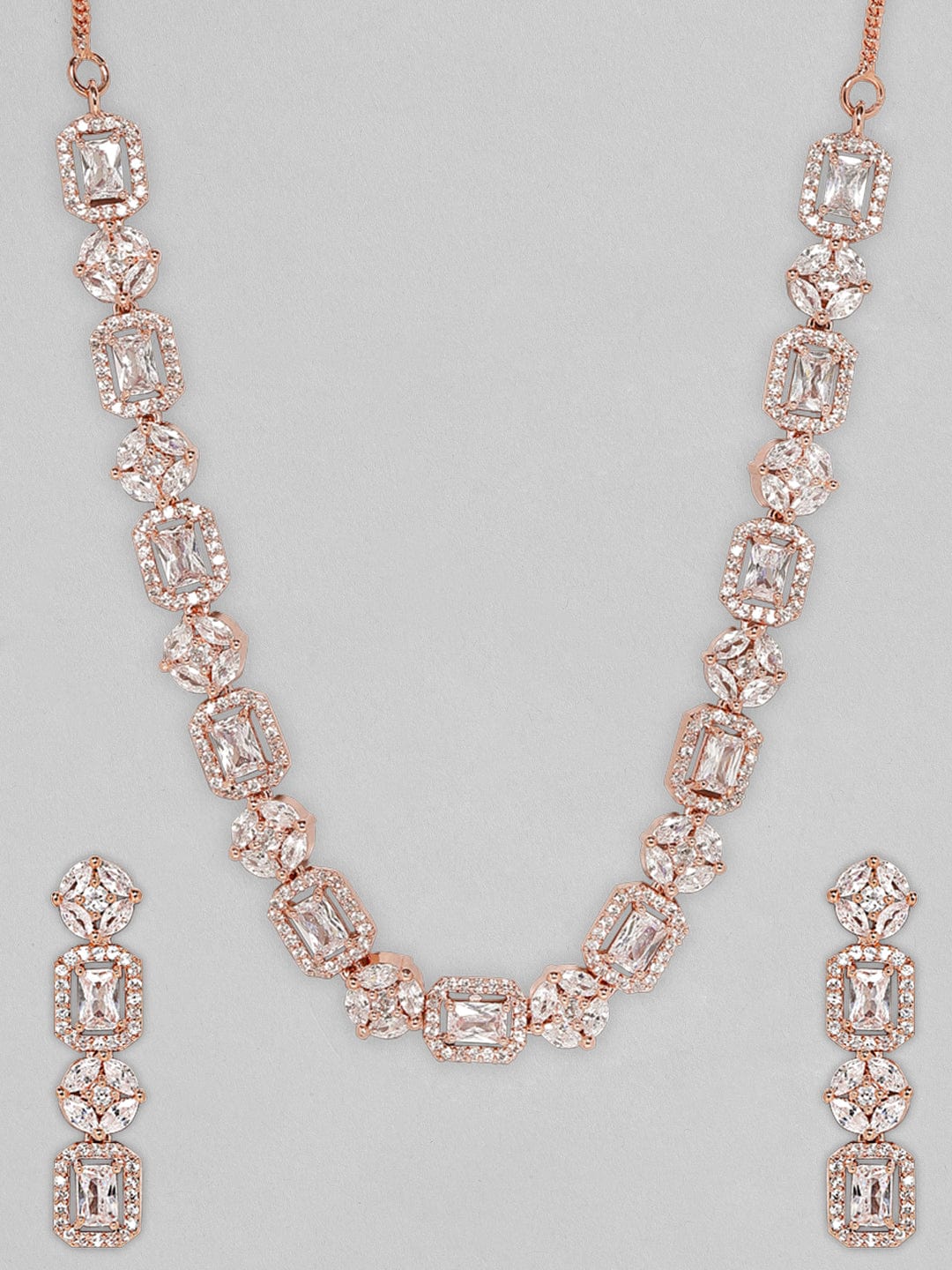 American Diamond Zirconia Rose Gold Necklace Set