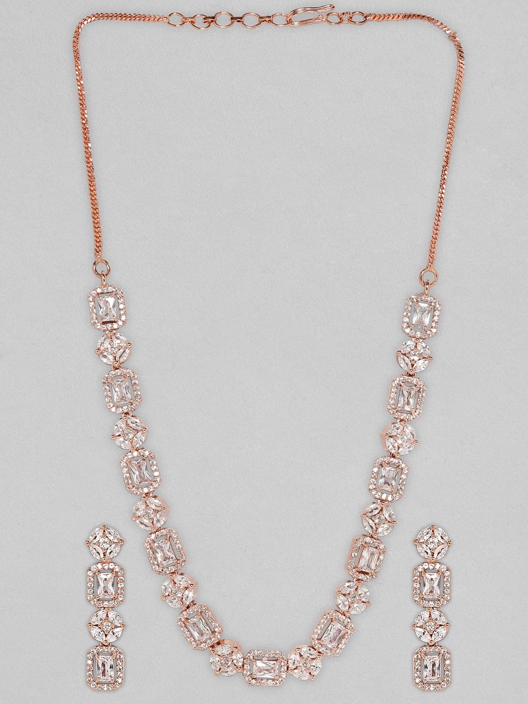 American Diamond Zirconia Rose Gold Necklace Set
