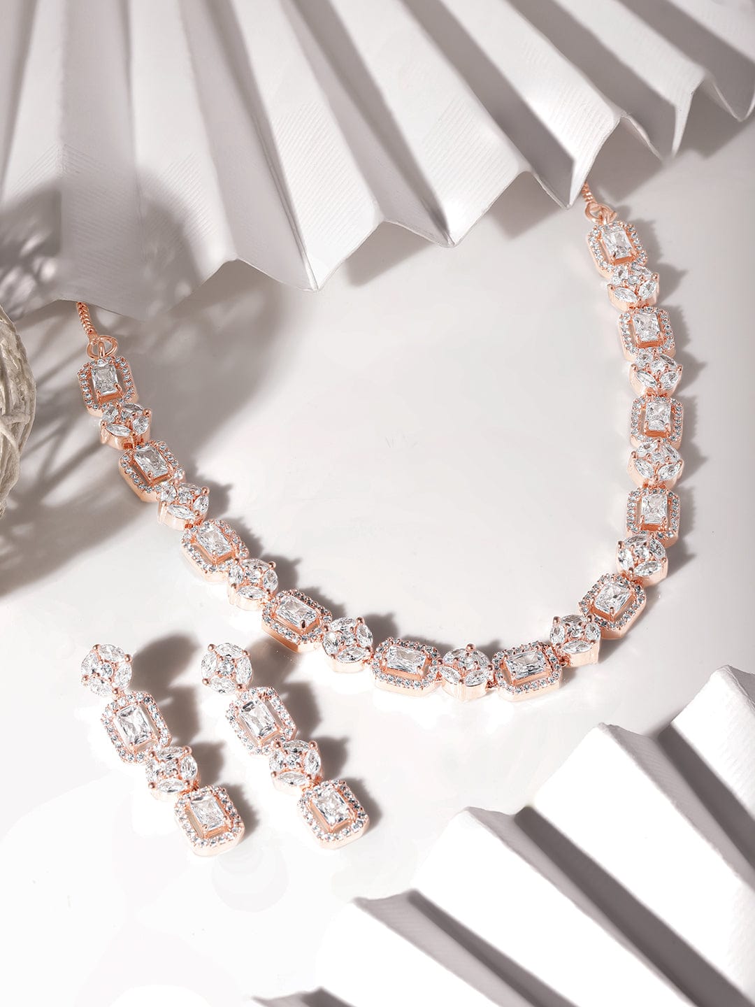 American Diamond Zirconia Rose Gold Necklace Set