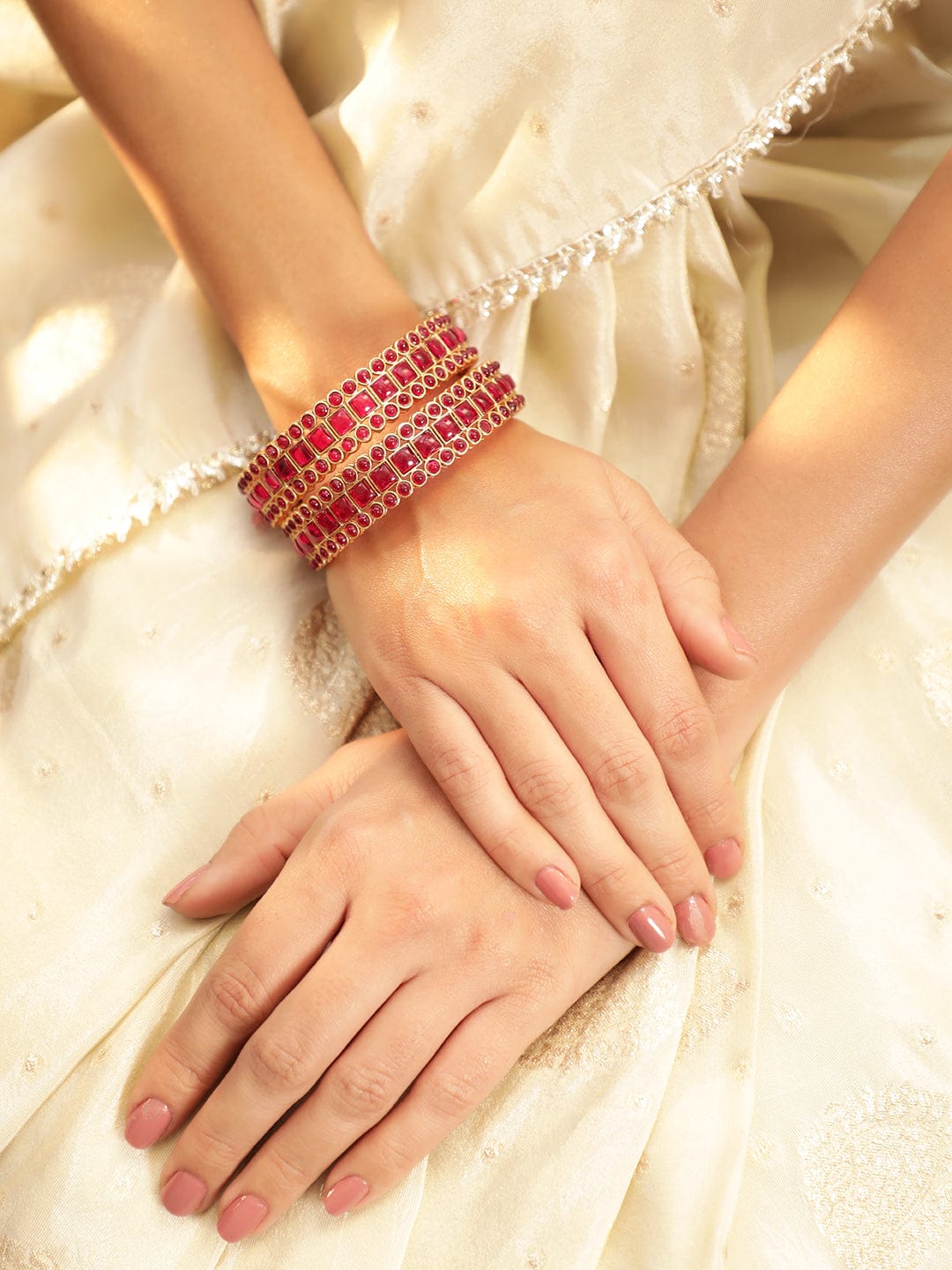 Pink Studded Gold Toned Bangles Set of 2