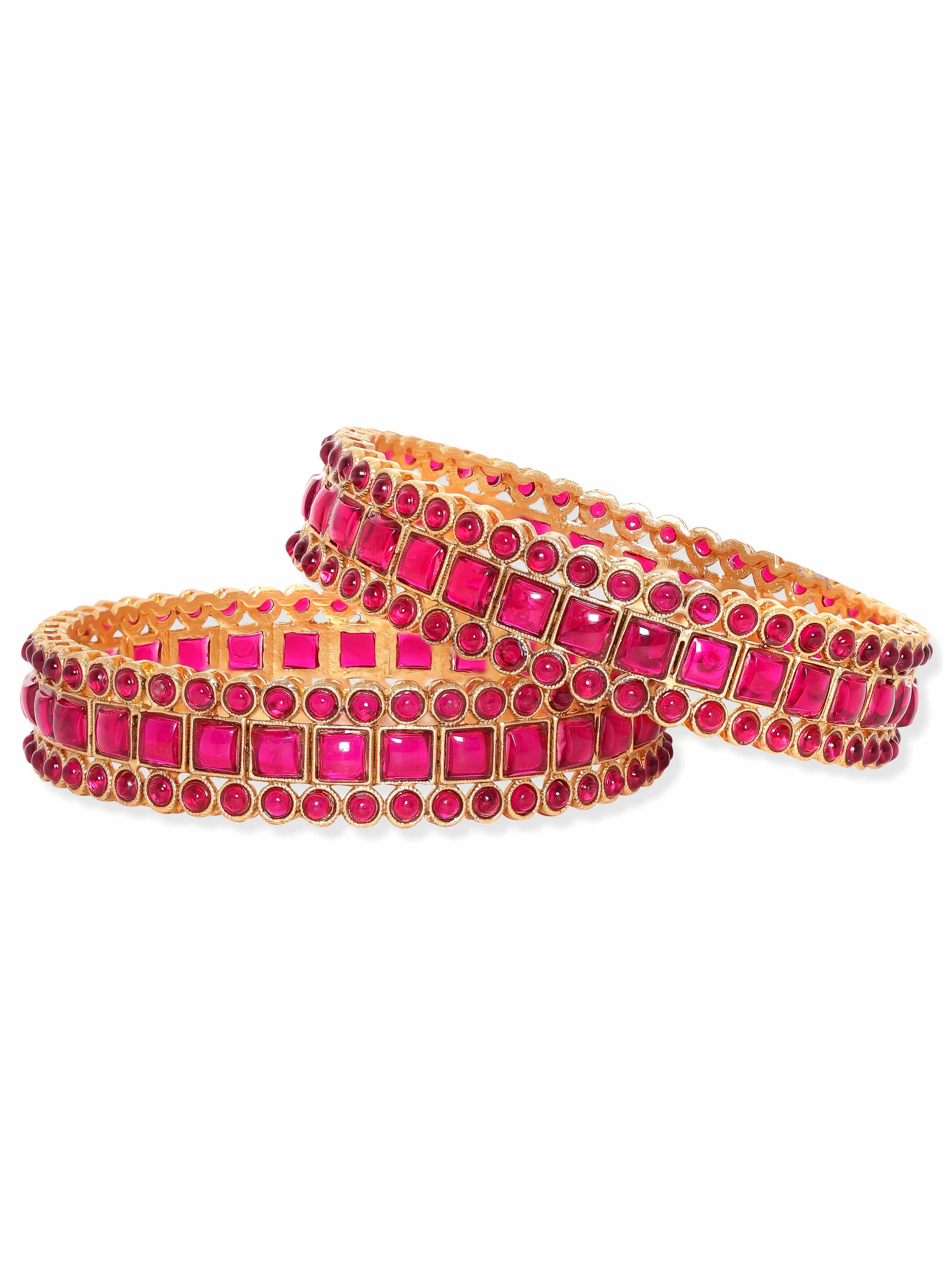 Pink Studded Gold Toned Bangles Set of 2