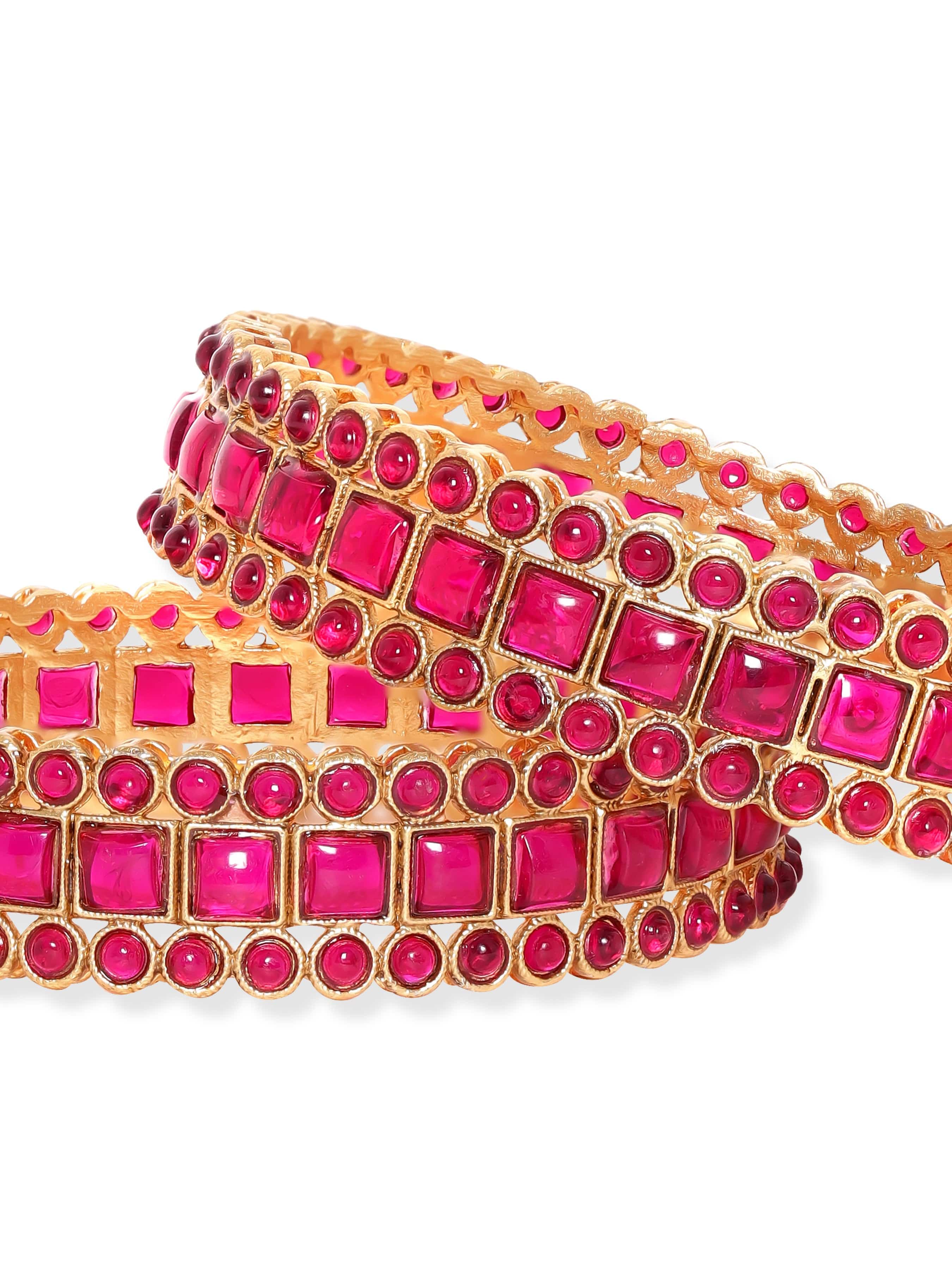 Pink Studded Gold Toned Bangles Set of 2