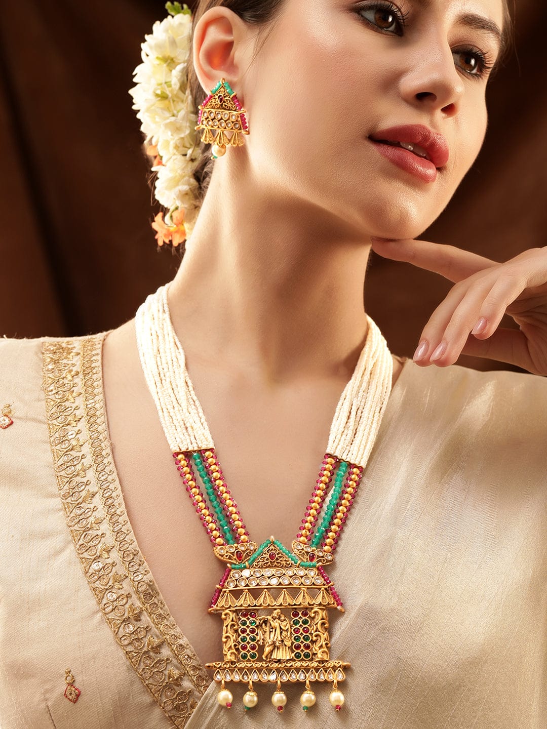 Divine Aura Radha Krishna Necklace Set