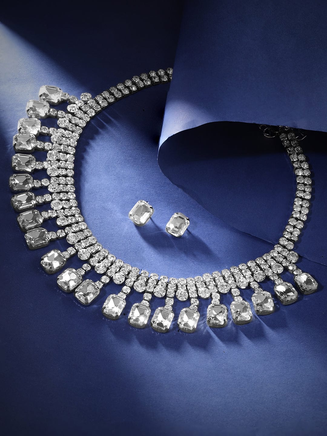 Silver Toned Cubic Drops Necklace Set
