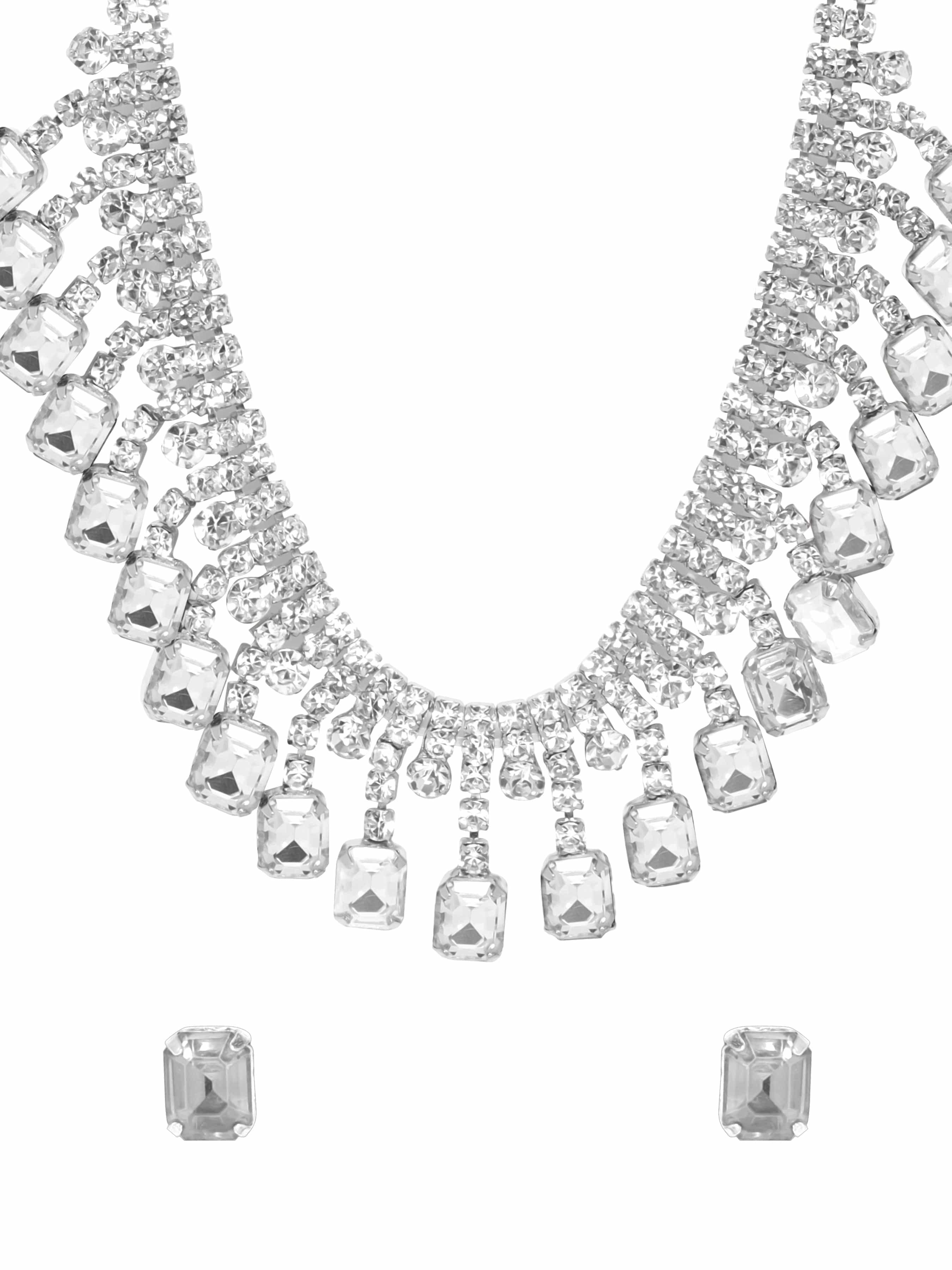Silver Toned Cubic Drops Necklace Set