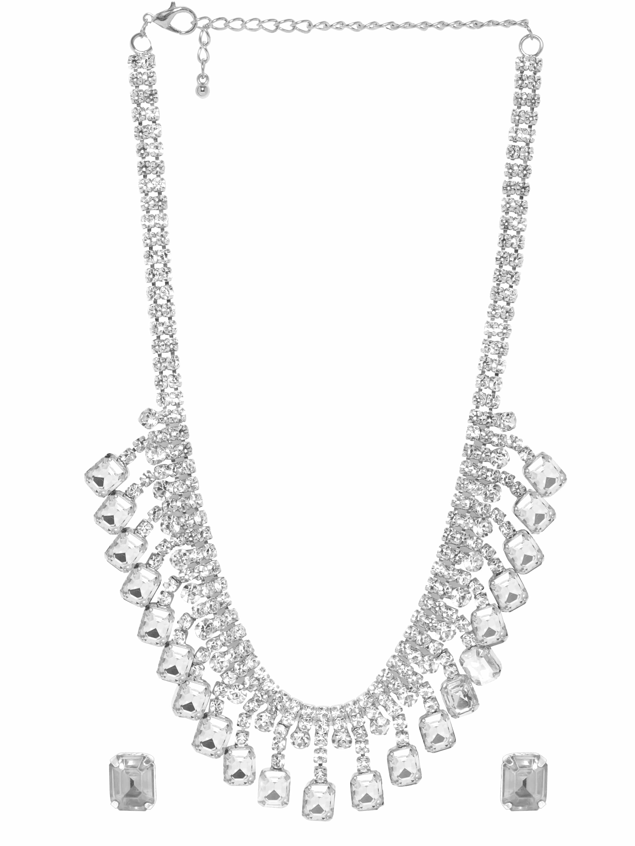 Silver Toned Cubic Drops Necklace Set