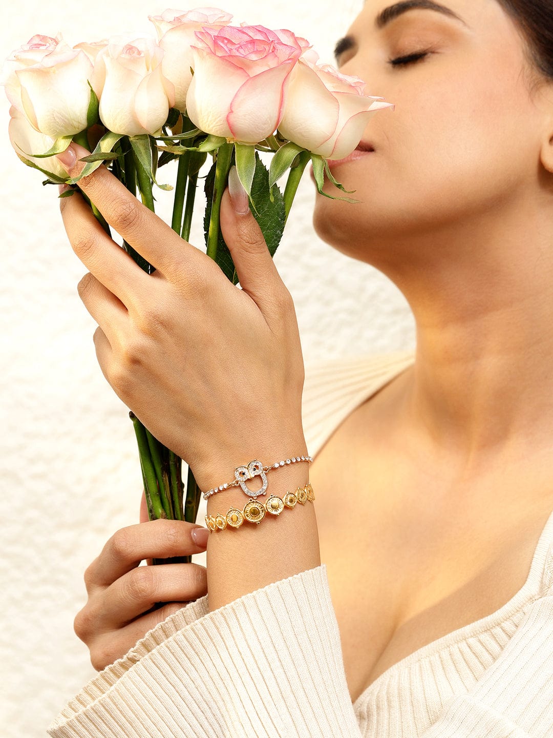 Wentra Set of 2, 18K Gold-Plated Owl & Coin Motif Bracelets