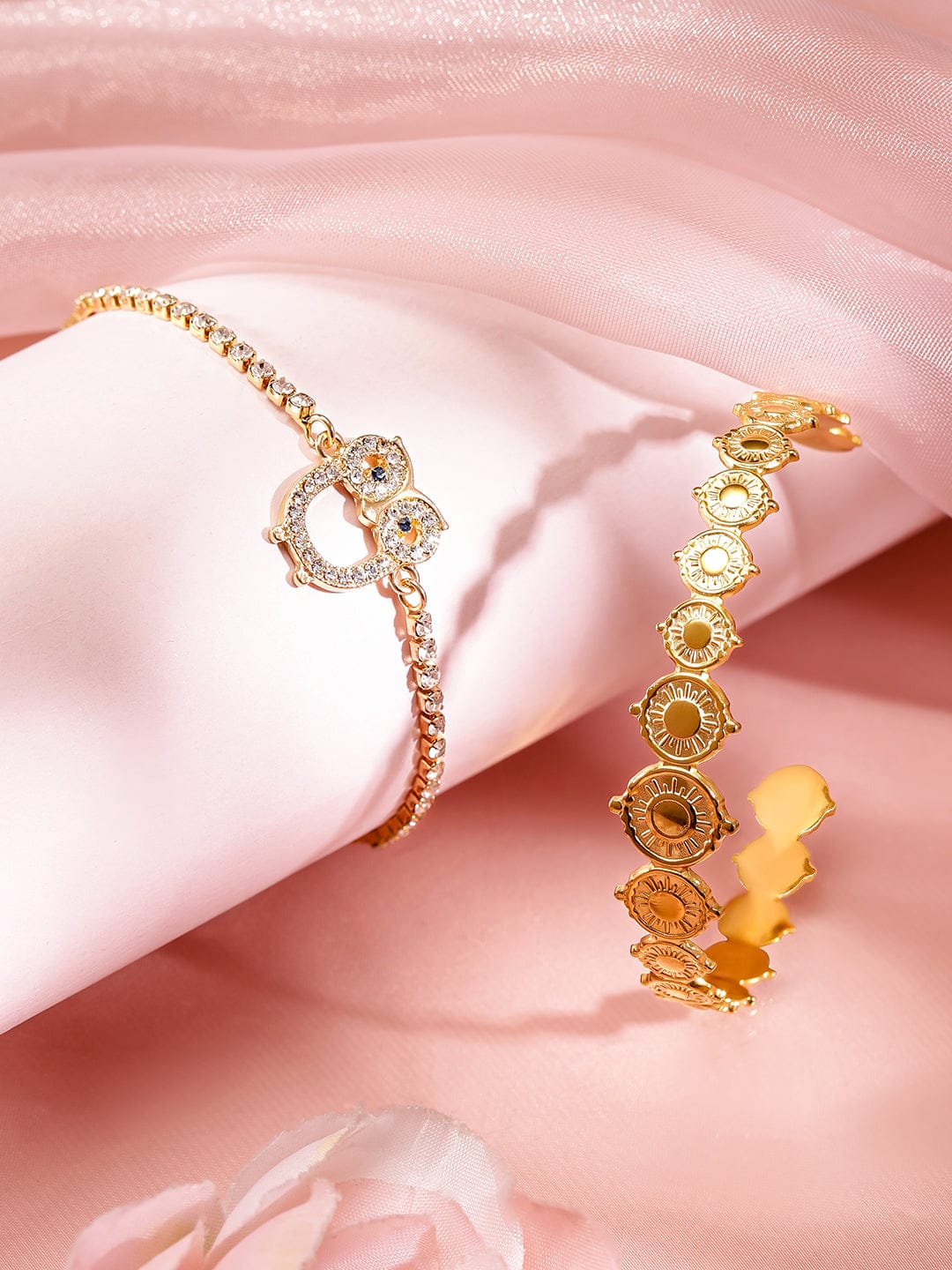 Wentra Set of 2, 18K Gold-Plated Owl & Coin Motif Bracelets