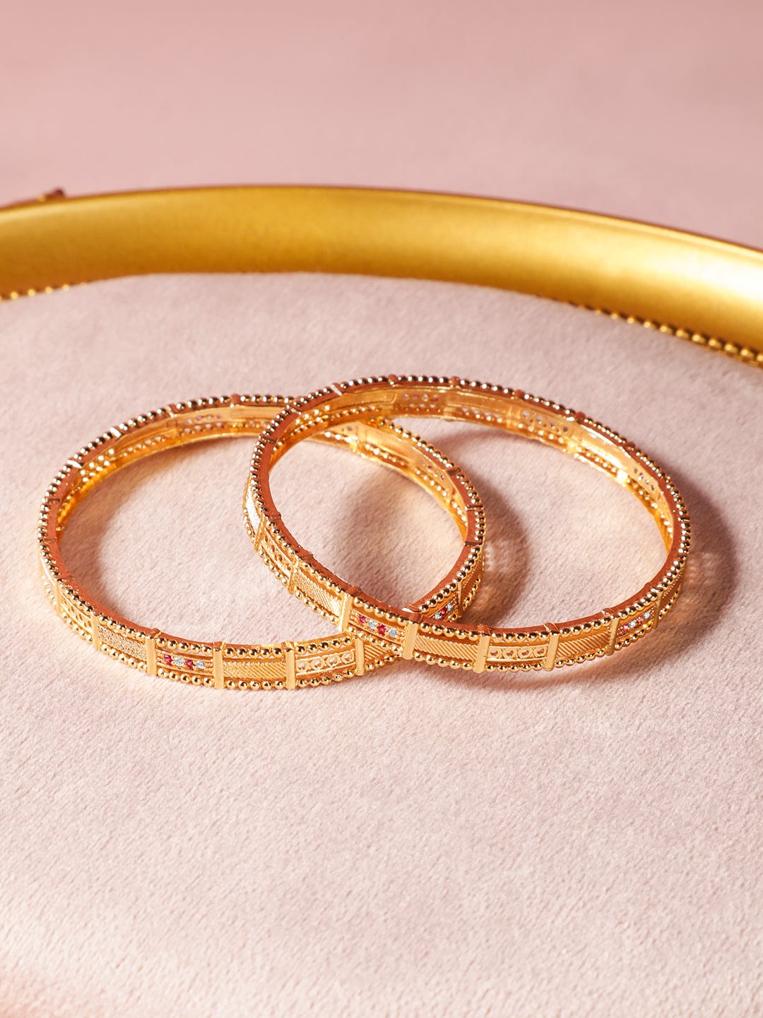 Wentra Set of 2 18K Gold-Plated Rectangular Motif Bangles