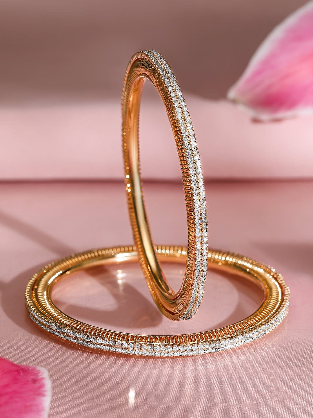Wentra Set of 2, 22K Gold-Plated Cubic Zirconia Studded Sparkling Premium Bangles