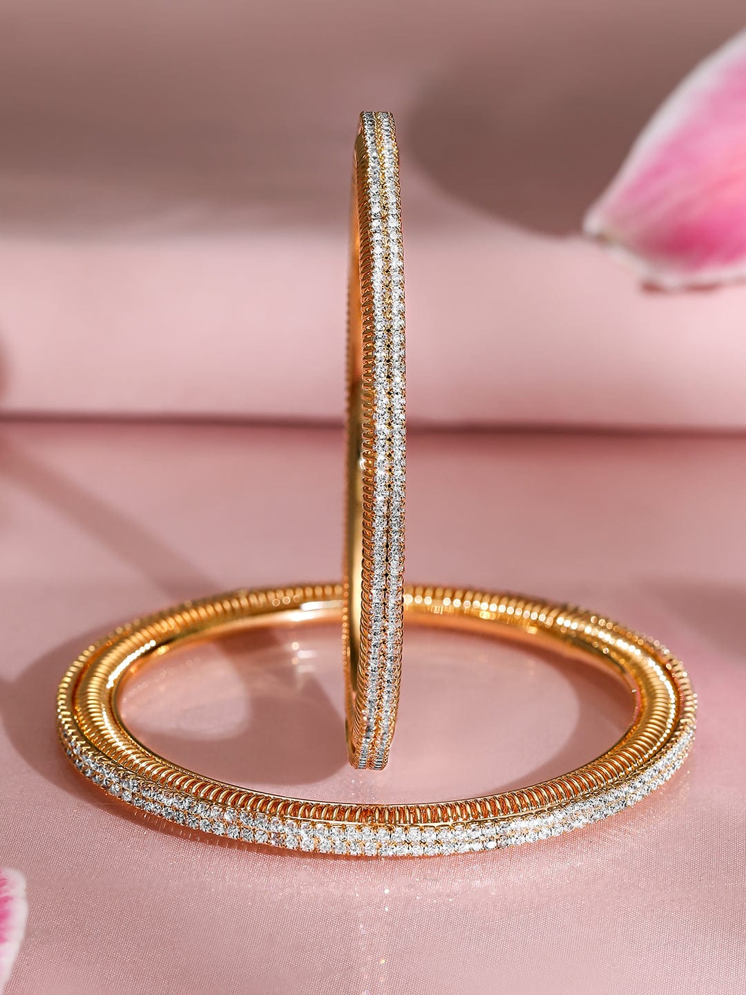 Wentra Set of 2, 22K Gold-Plated Cubic Zirconia Studded Sparkling Premium Bangles