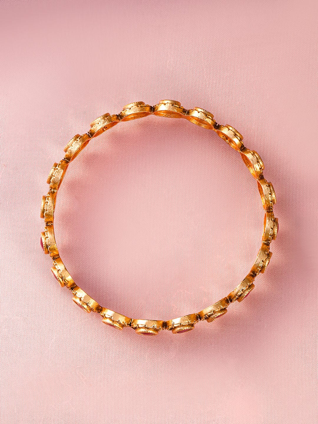 Wentra Set of 2 22K Gold-Plated Ruby Stone Studded Traditional Bangles