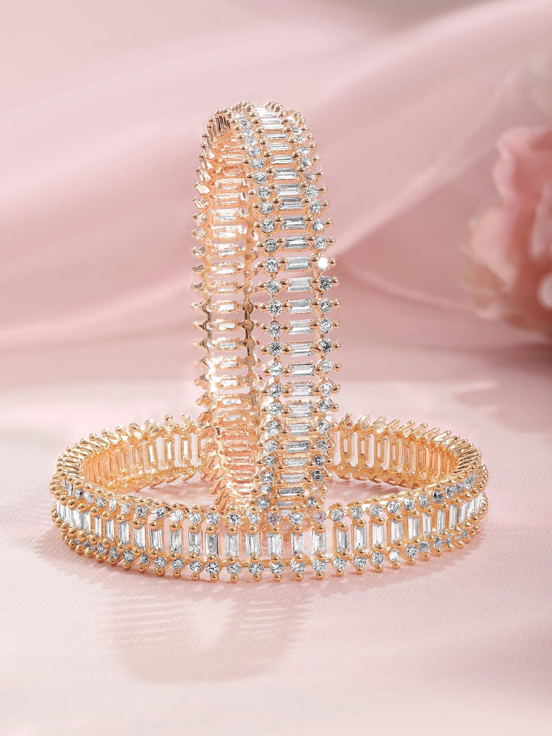 Wentra Set of 2 American Diamond Studded 22KT Gold-Plated Bangles