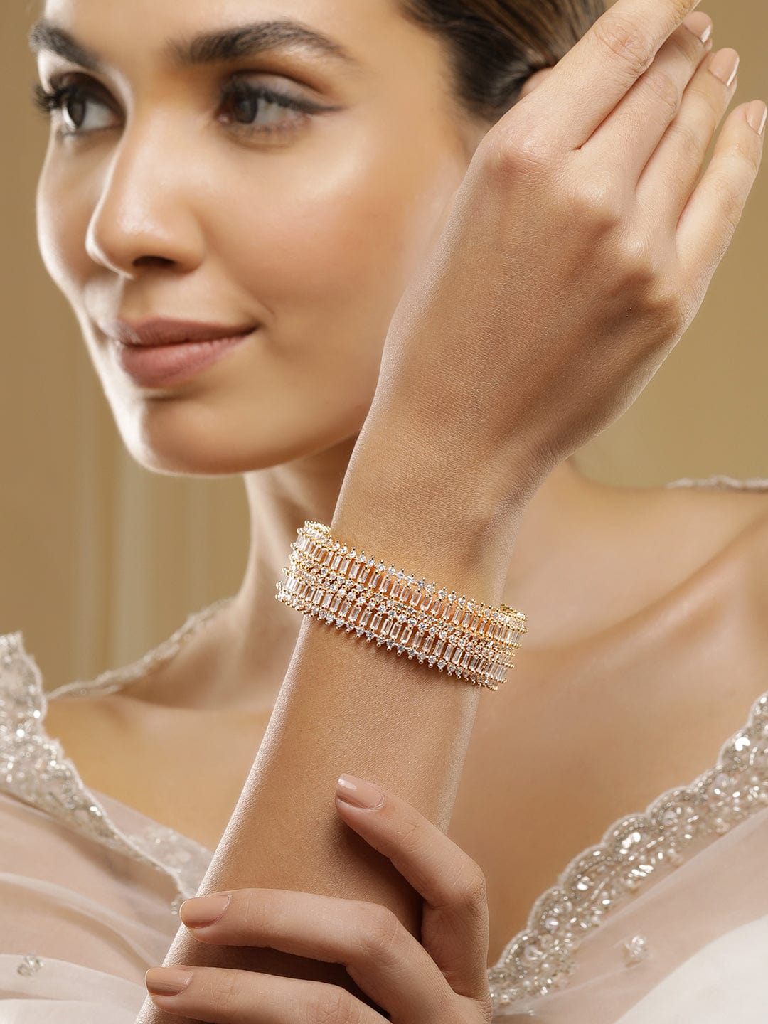 Wentra Set of 2 American Diamond Studded 22KT Gold-Plated Bangles