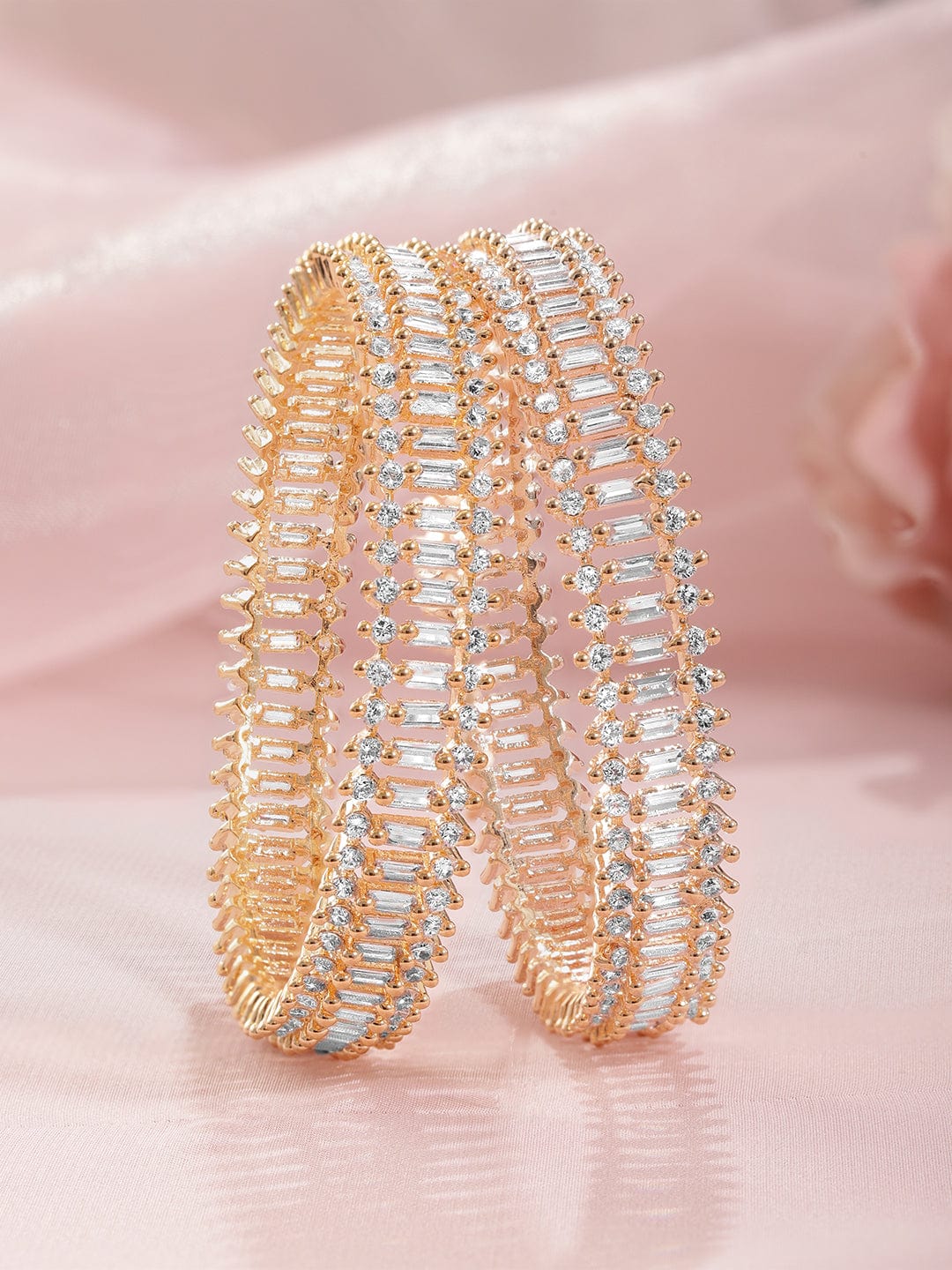 Wentra Set of 2 American Diamond Studded 22KT Gold-Plated Bangles