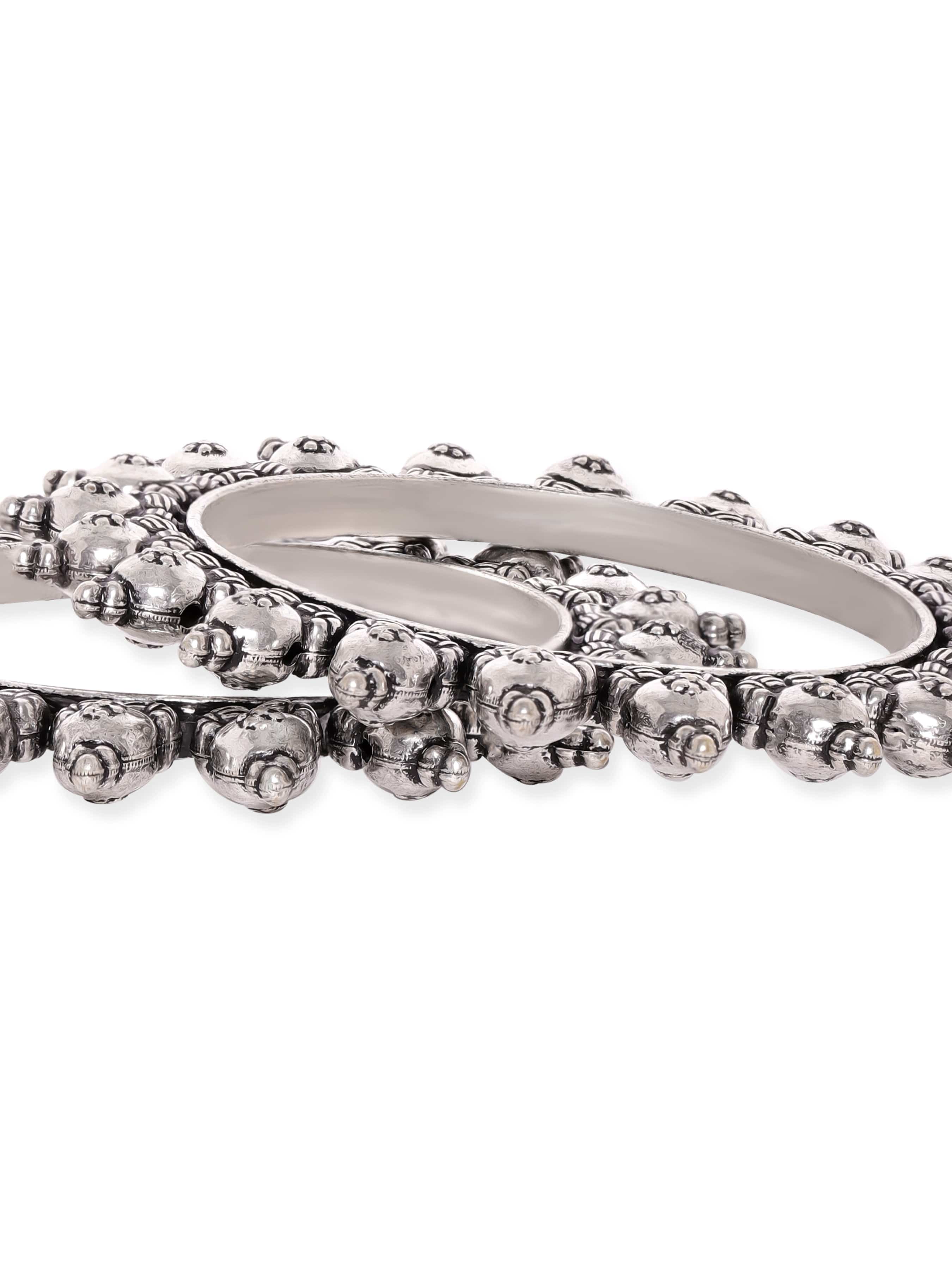 Wentra Set Of 2 Silver-Plated Oxidized Artisan-Crafted Bangles with Ghungroo Beads