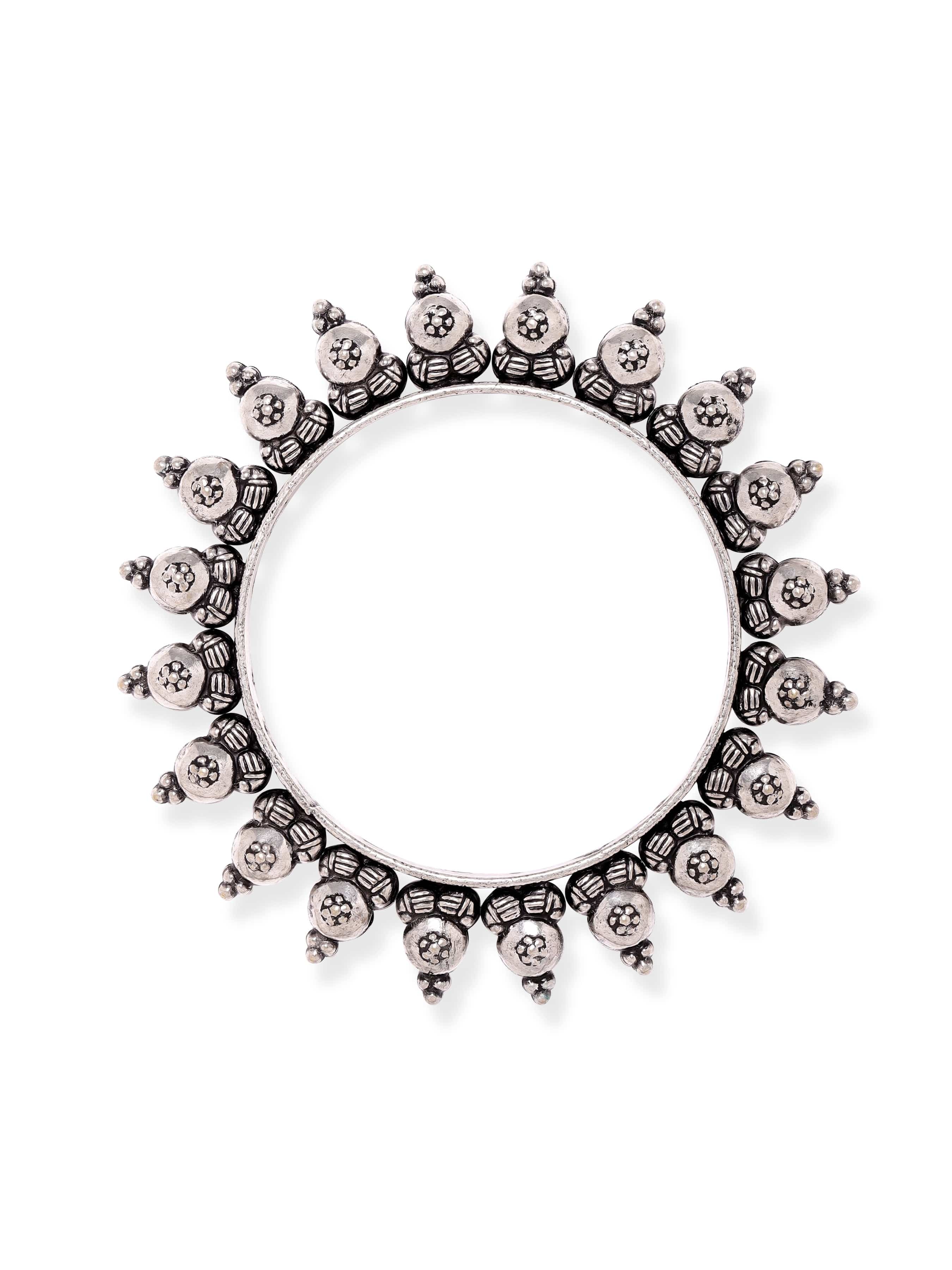 Wentra Set Of 2 Silver-Plated Oxidized Artisan-Crafted Bangles with Ghungroo Beads