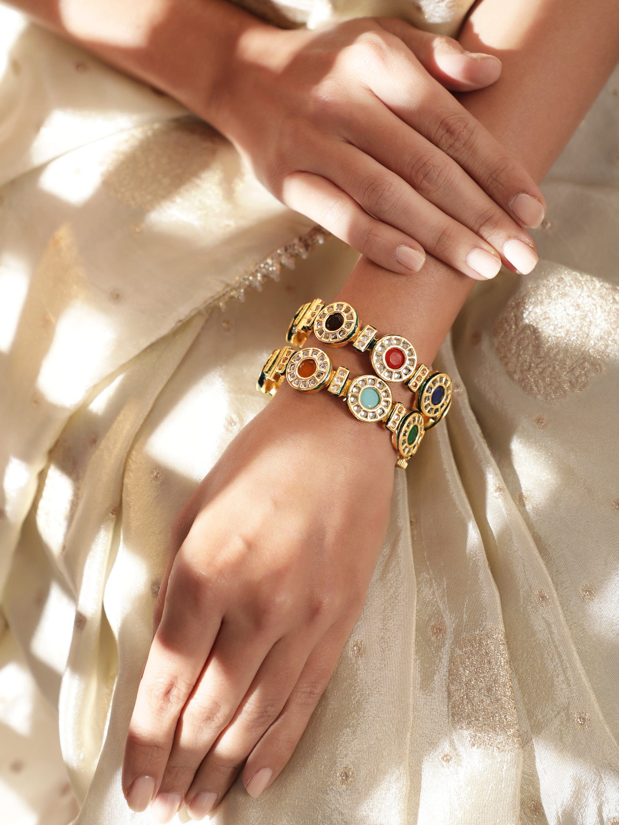 Wentra Set Of 2 Gold-Plated Stone-Studded Bangles