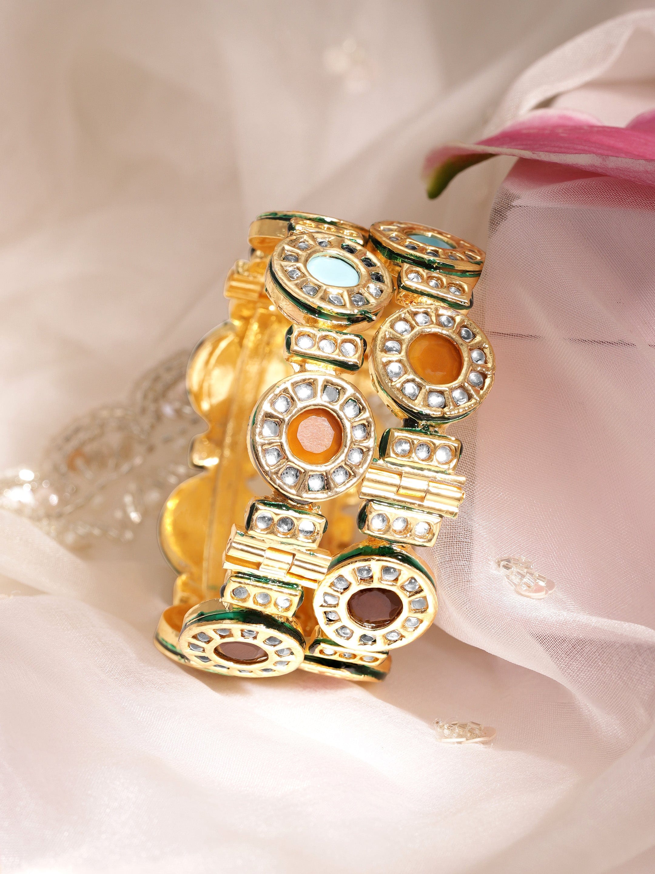 Wentra Set Of 2 Gold-Plated Stone-Studded Bangles