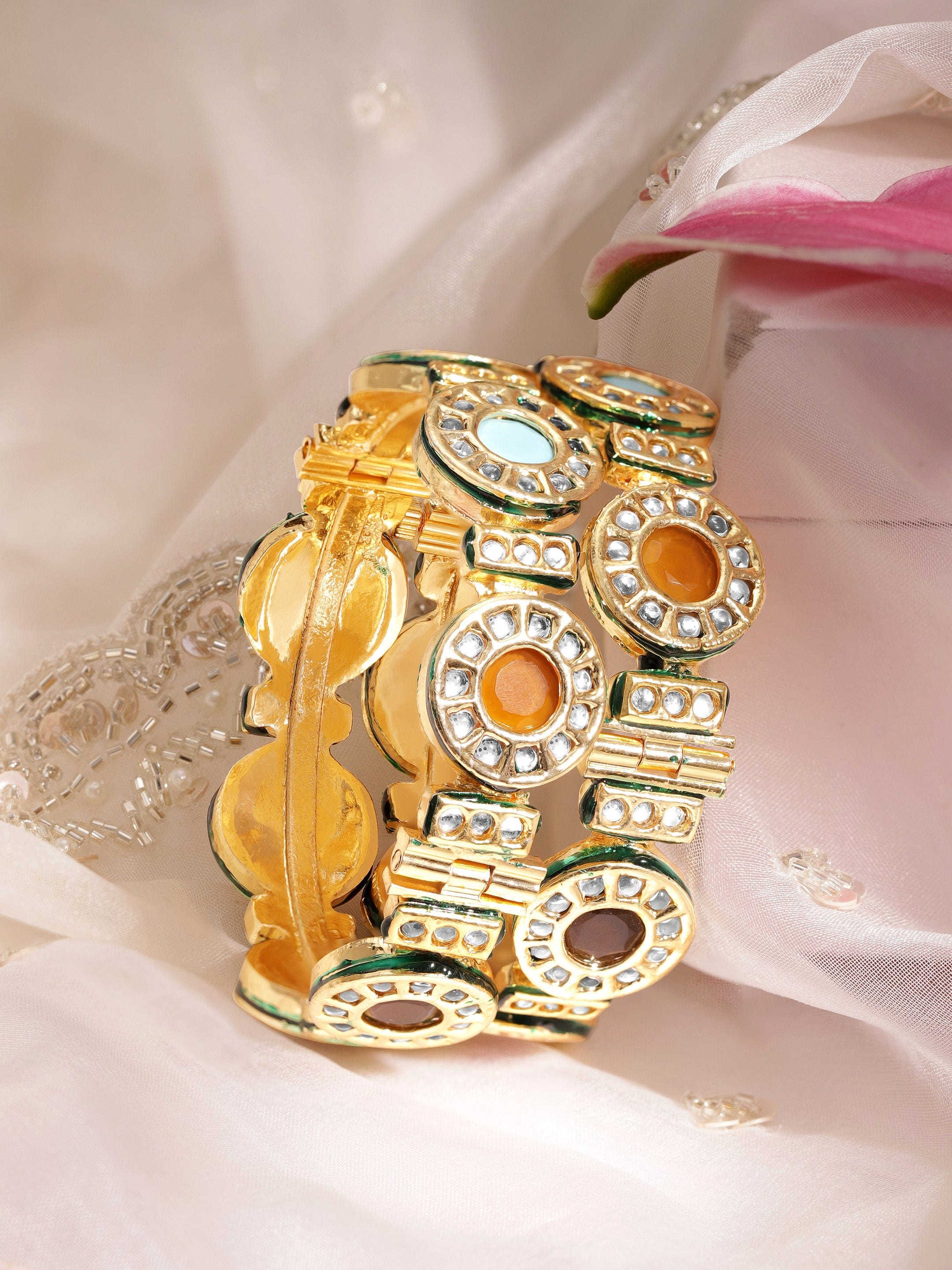 Wentra Set Of 2 Gold-Plated Stone-Studded Bangles