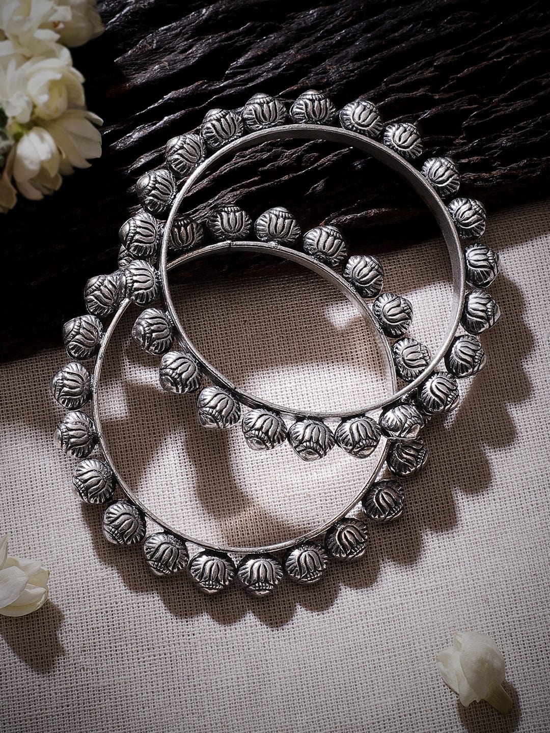 Wentra Set of 2 Handcrafted Oxidized Silver-Plated Bangles