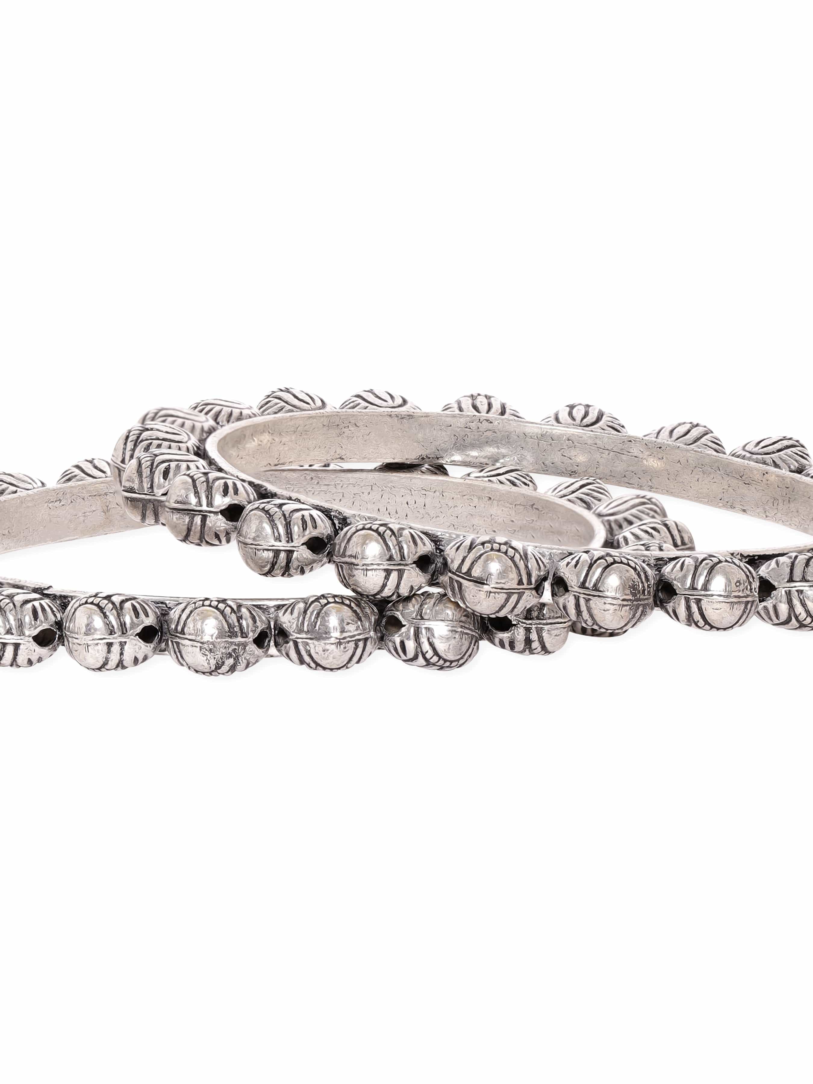 Wentra Set of 2 Handcrafted Oxidized Silver-Plated Bangles